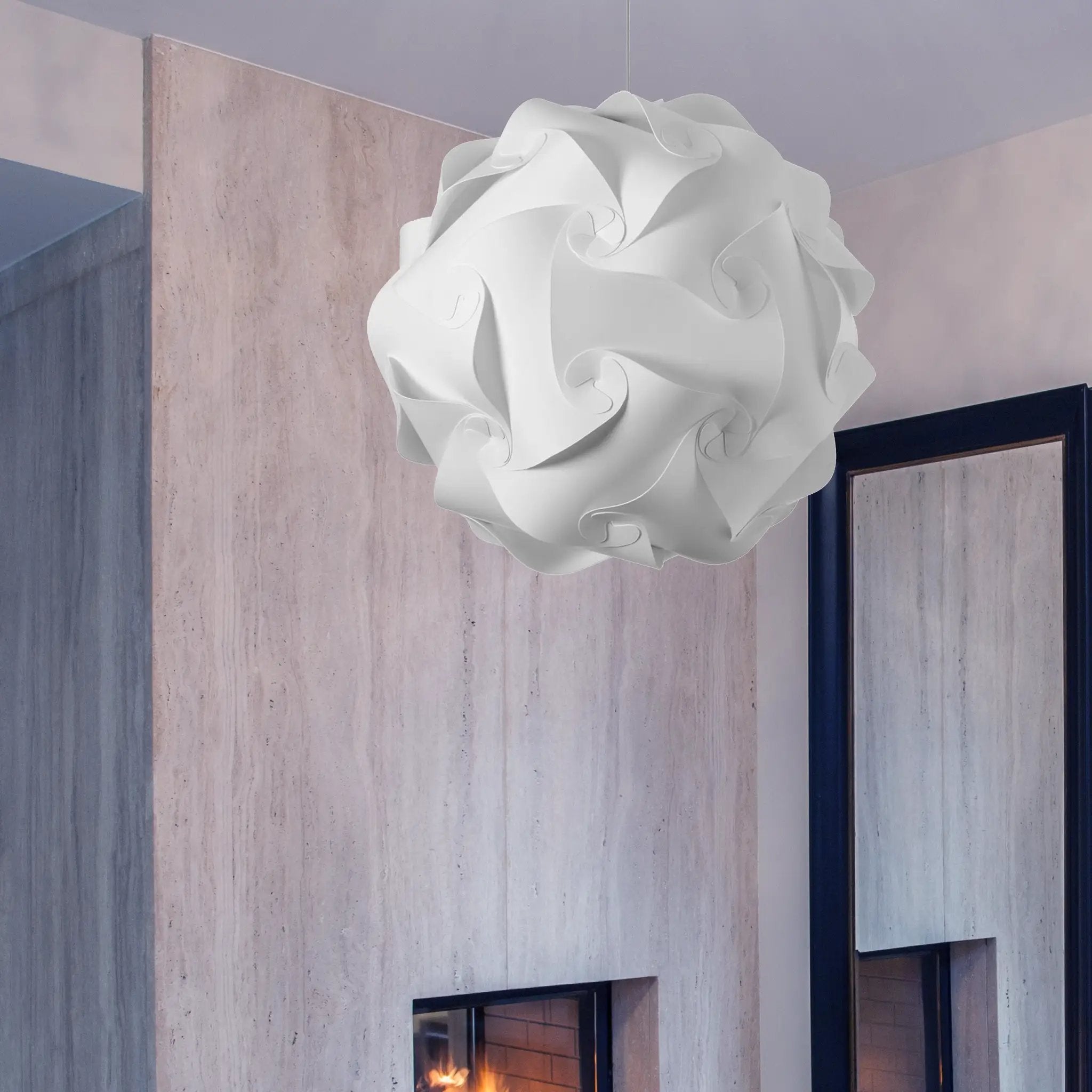 polished chrome and white fabric pendants