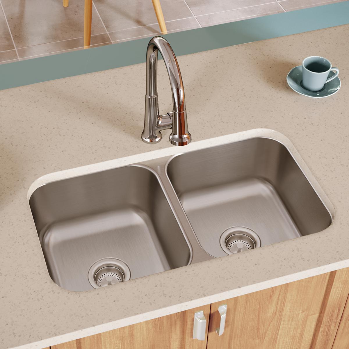 soft satin equal double bowl undermount sink