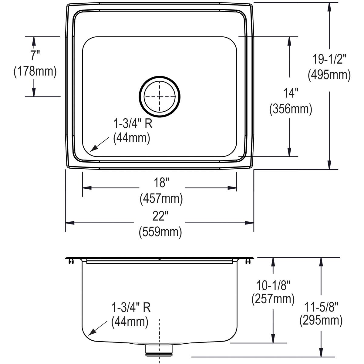 lustrous satin single bowl drop-in sink