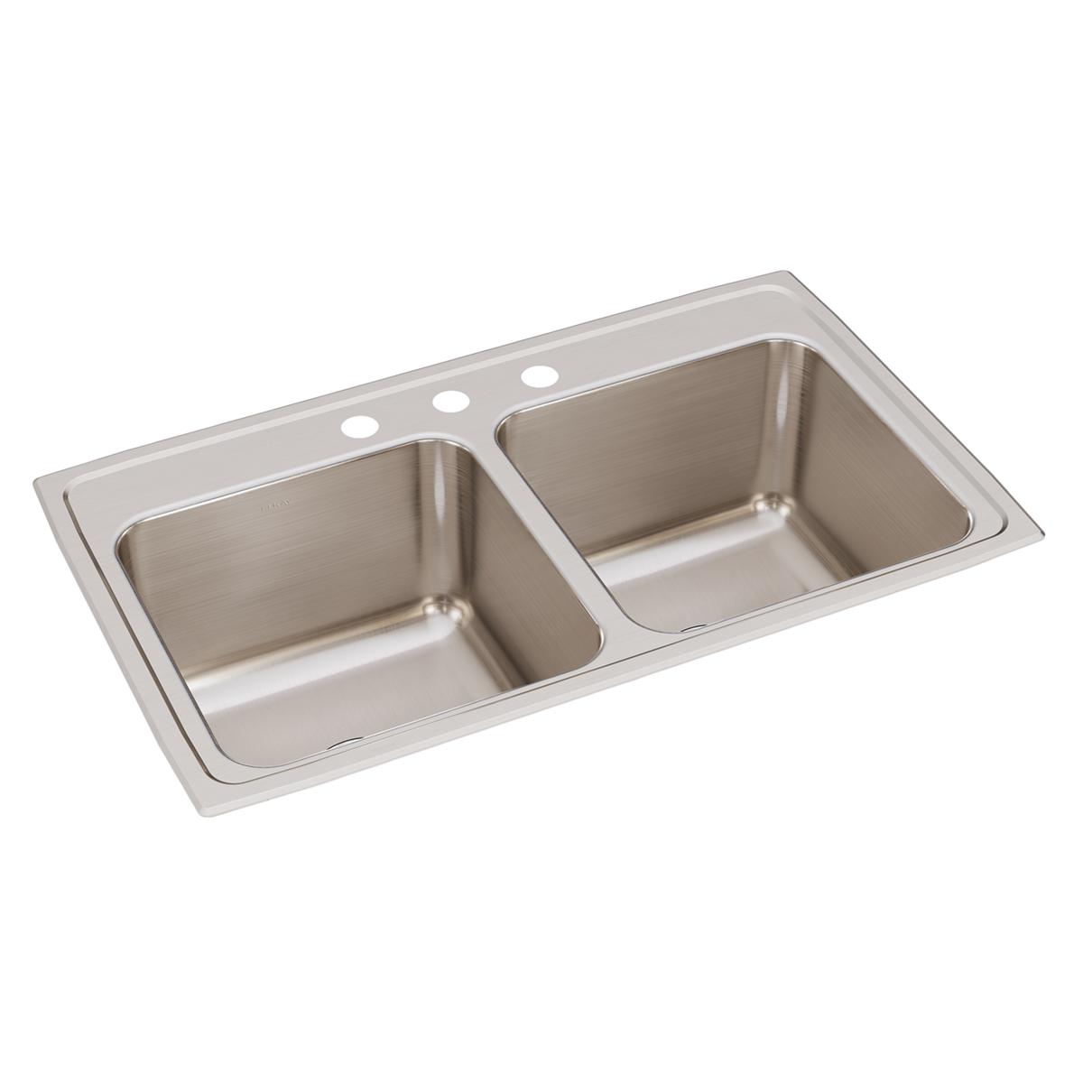 Elkay Lustertone Classic 33" x 19-1/2" x 10-1/8" Equal Double Bowl Drop-in Sink with Quick-clip