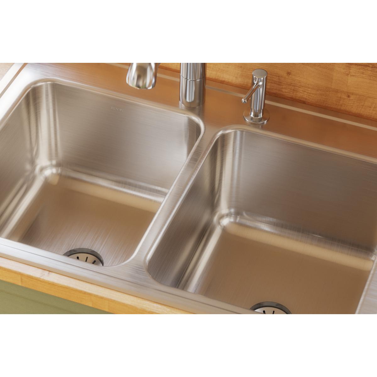 lustrous satin equal double bowl drop-in sink