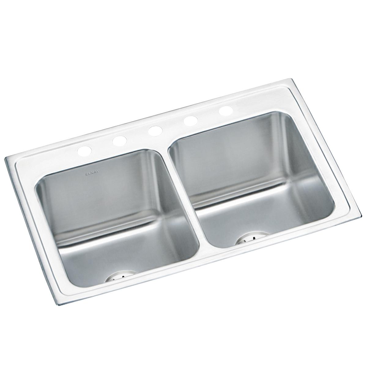 Elkay Lustertone Classic 33" x 22" x 10-1/8" Equal Double Bowl Drop-in Sink with Perfect Drain