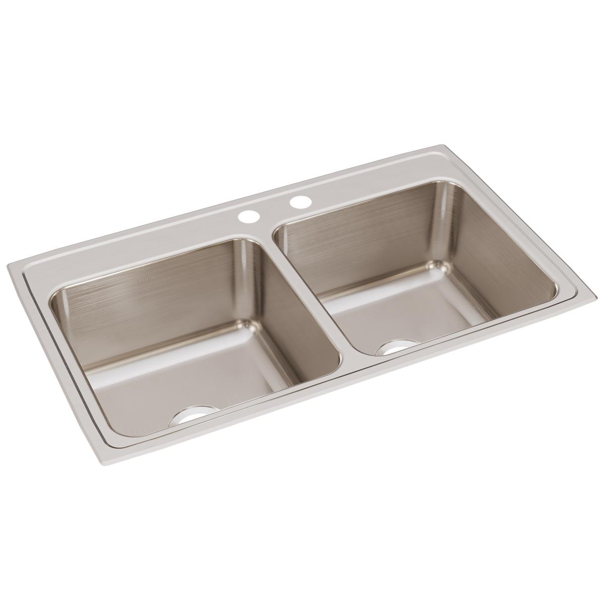 Elkay Lustertone Classic 37" x 22" x 10-1/8" MR2-Hole Equal Double Bowl Drop-in Sink