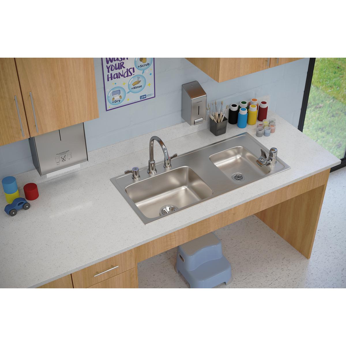 lustrous satin double bowl drop-in classroom ada sink
