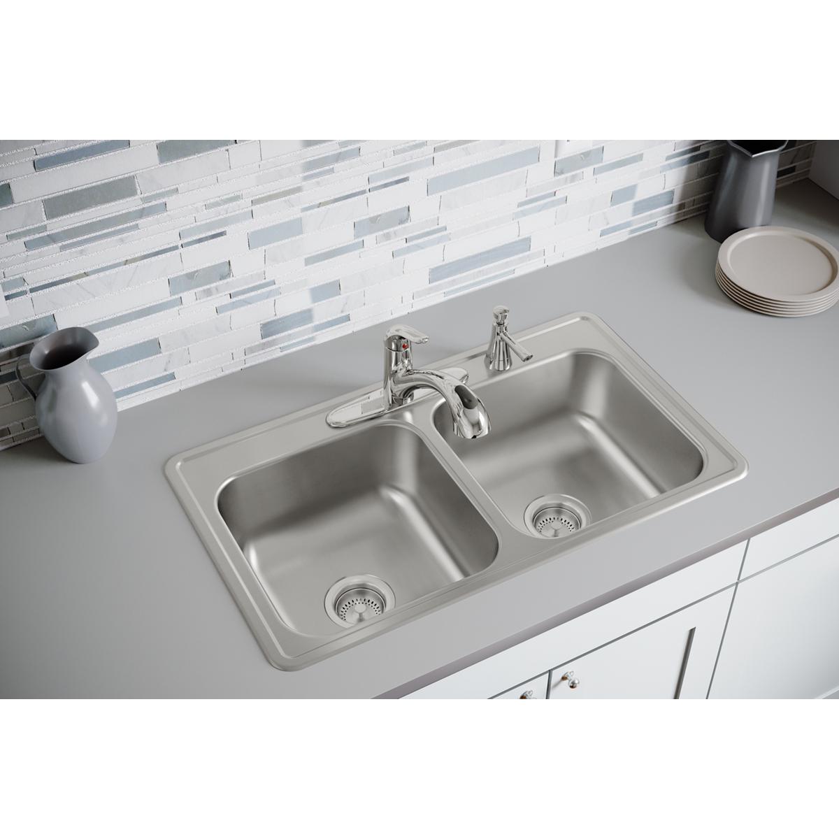 elite satin equal double bowl drop-in sink