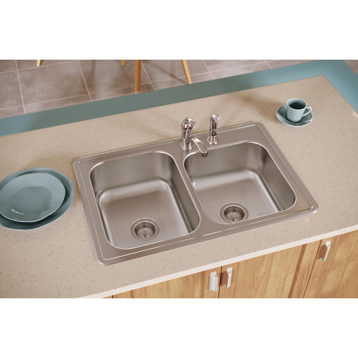 satin offset double bowl drop-in sink