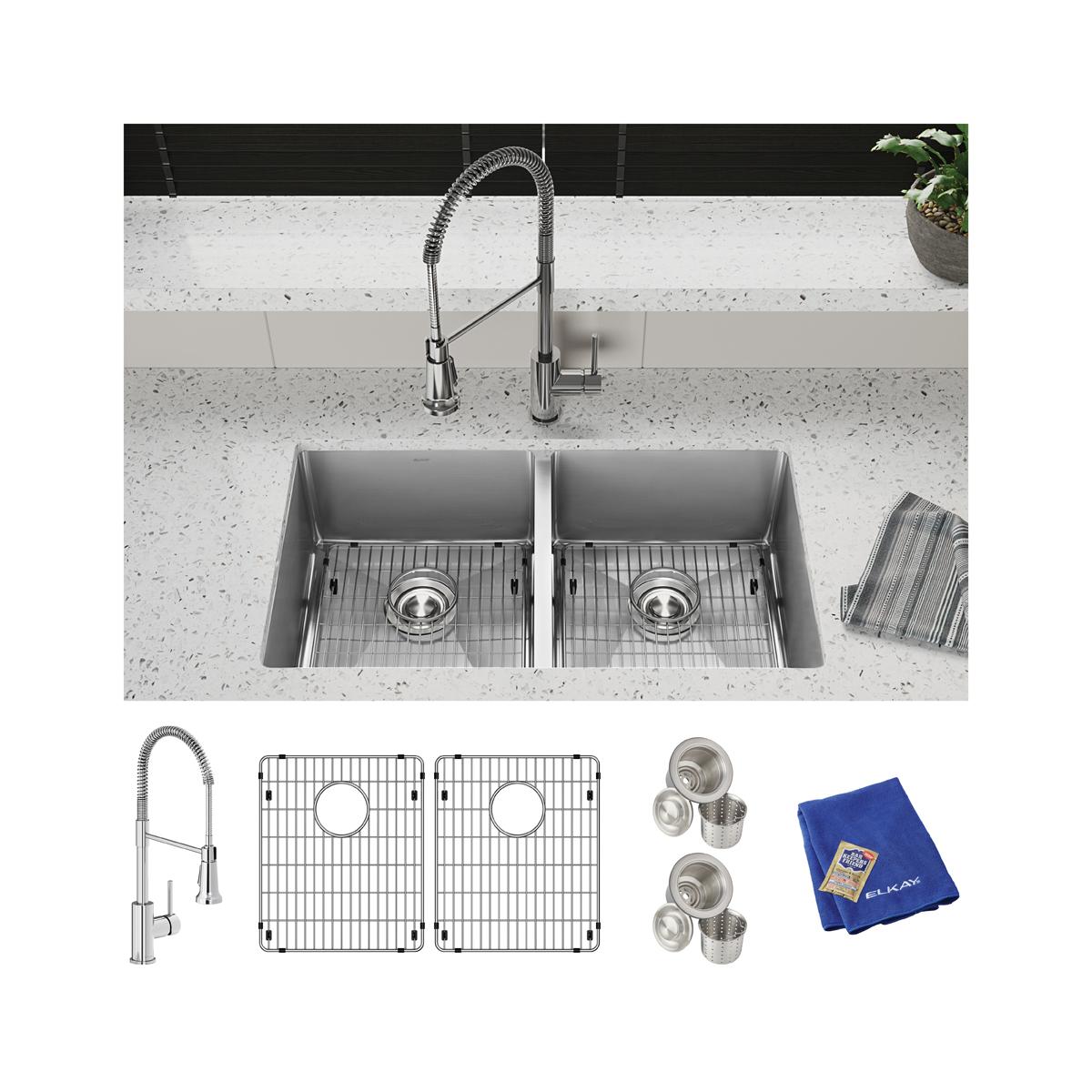 polished satin equal double bowl undermount sink kit