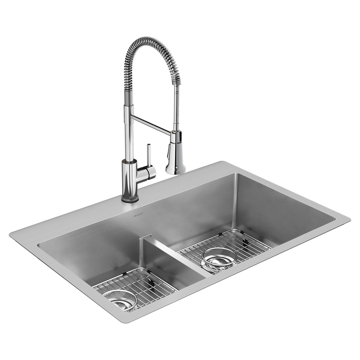 polished satin equal double bowl dual mount sink kit