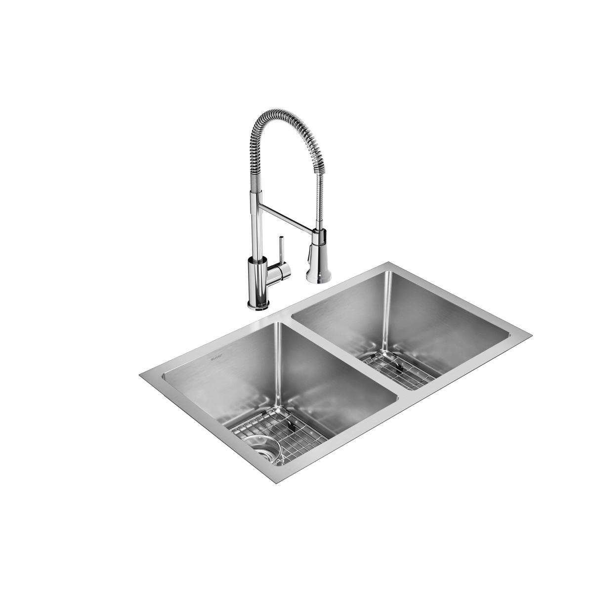 polished satin equal double bowl undermount sink kit