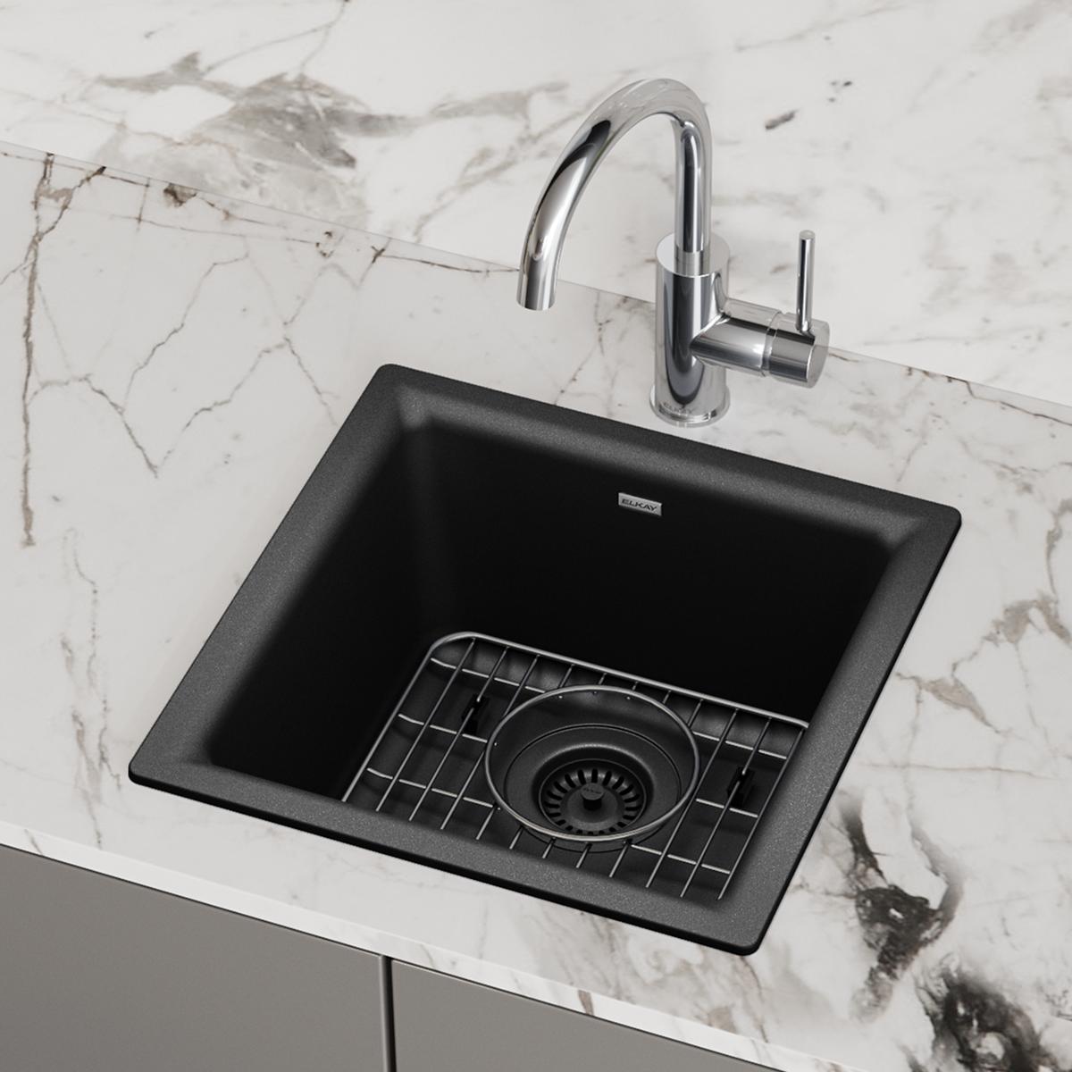 black single bowl dual mount bar sink