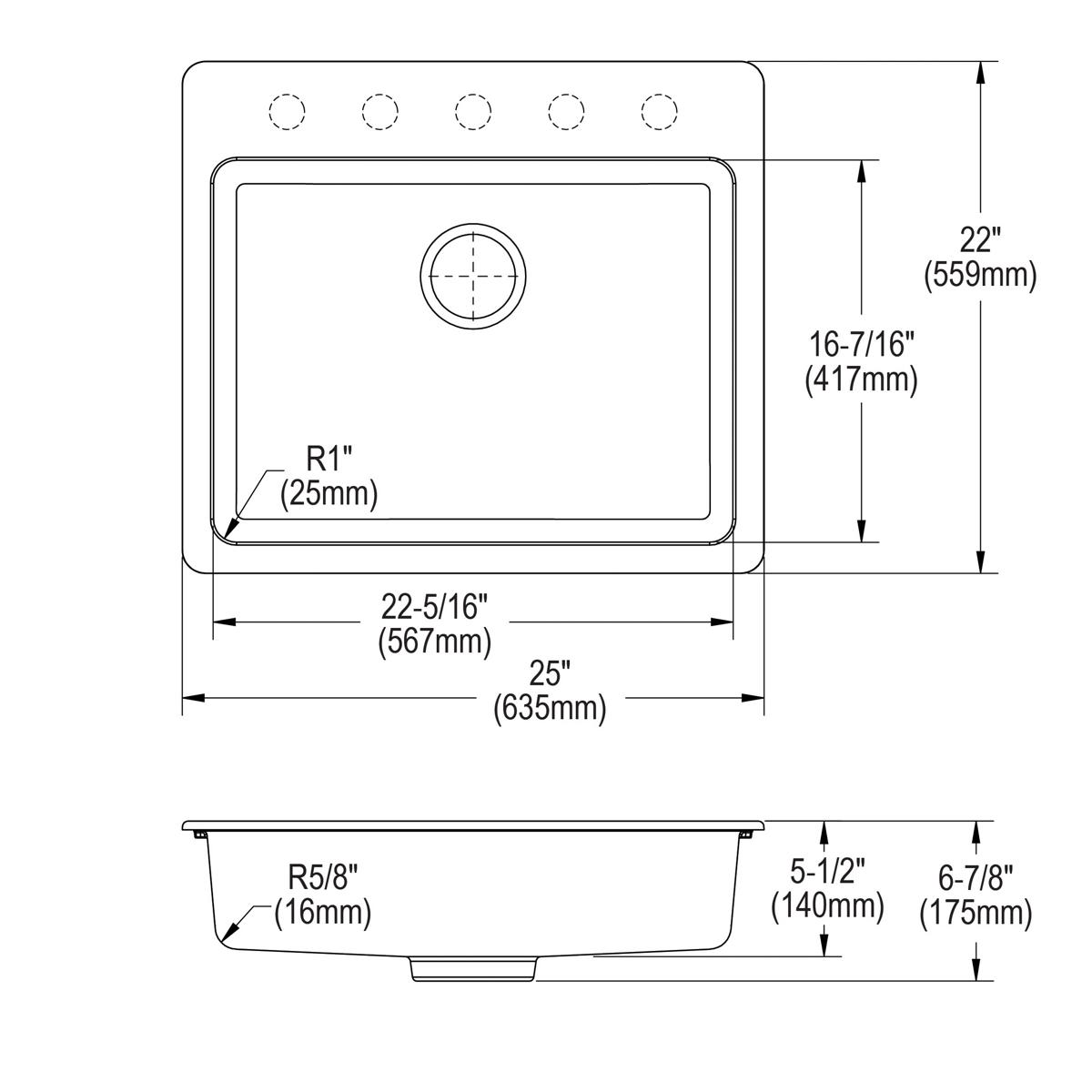 black single bowl drop-in ada sink