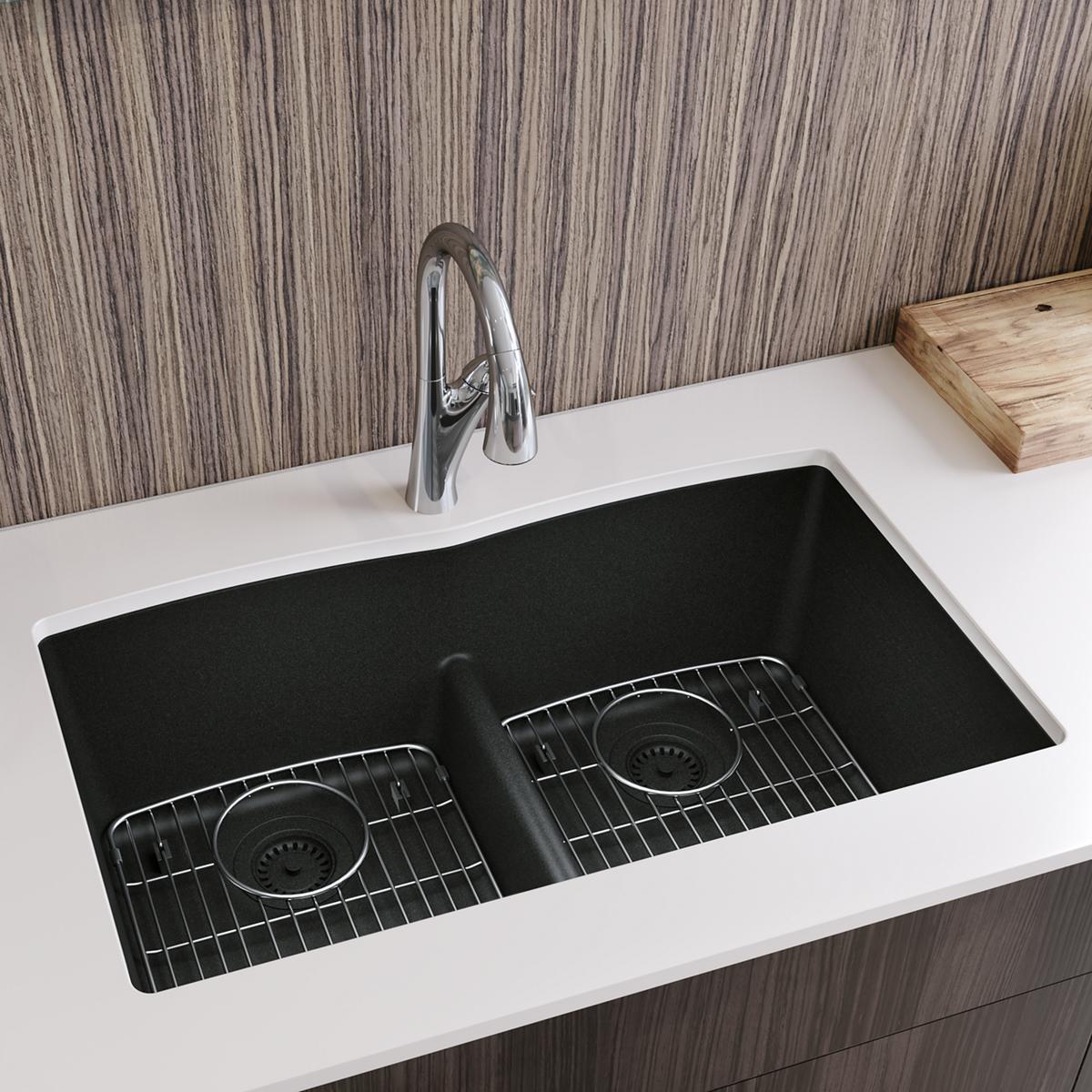 black equal double bowl undermount sink