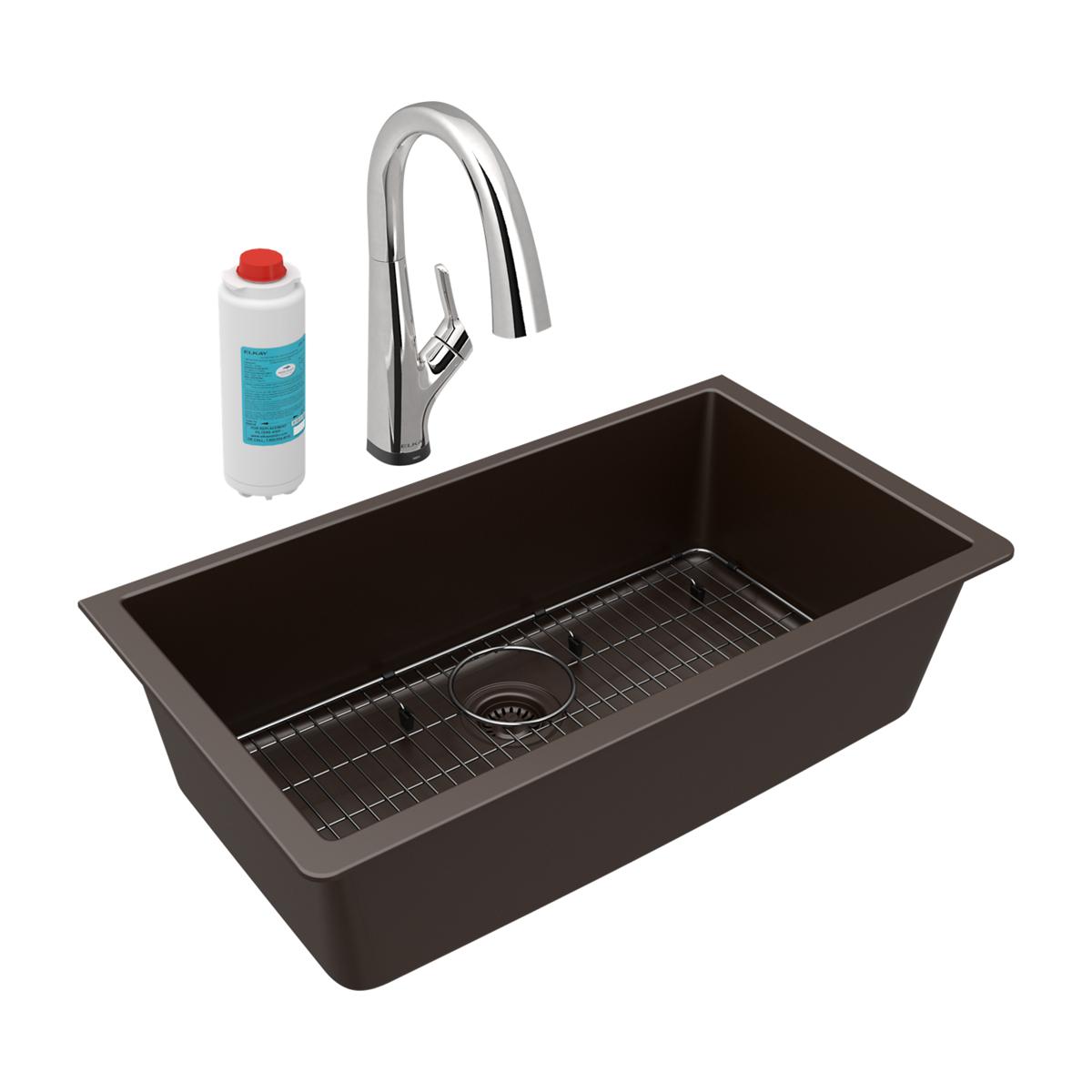 Elkay Quartz Classic 33" x 18-7/16" x 9-7/16" Single Bowl Undermount Sink Kit with Filtered Faucet
