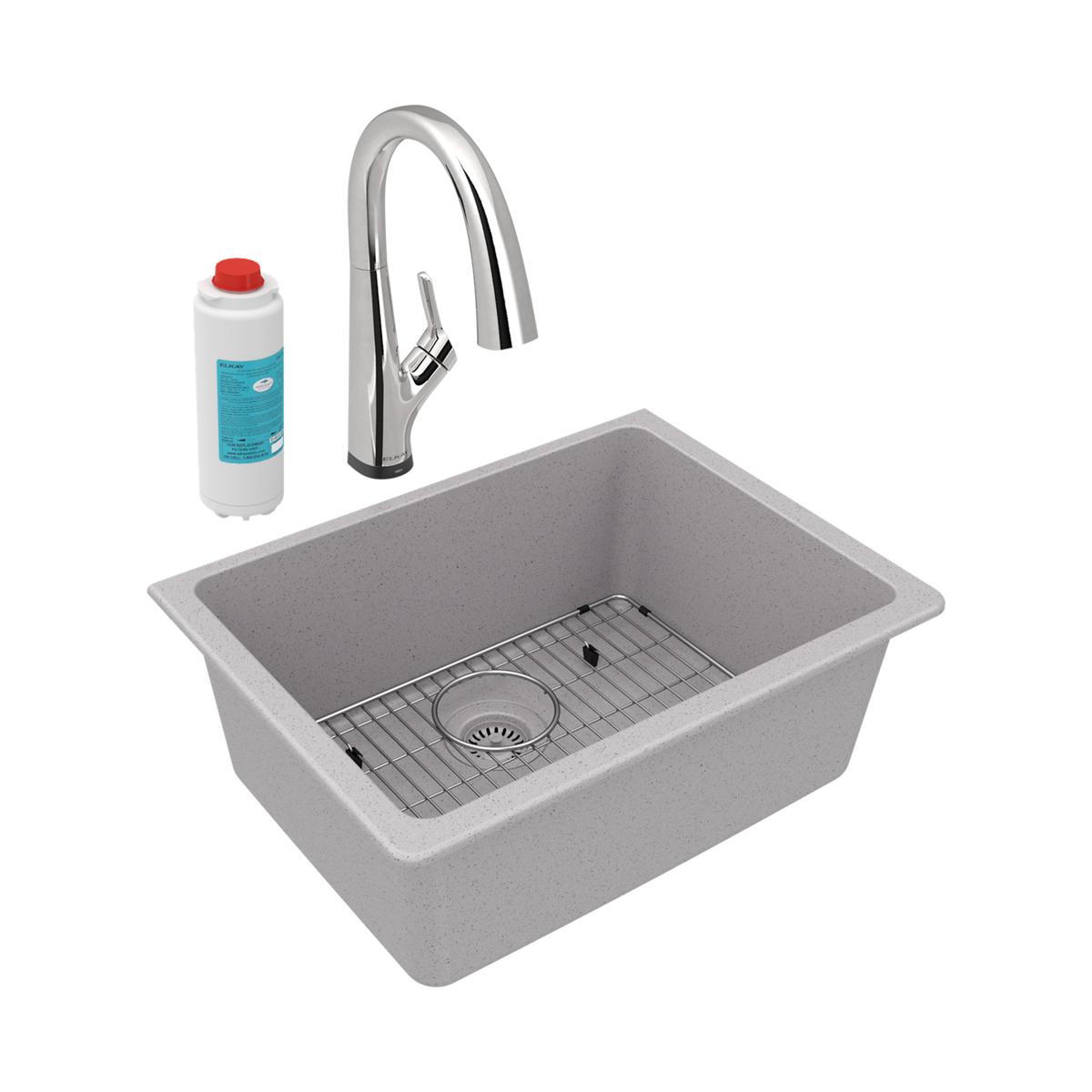 Elkay Quartz Classic 24-5/8" x 18-1/2" x 9-1/2" Single Bowl Undermount Sink Kit with Filtered Faucet