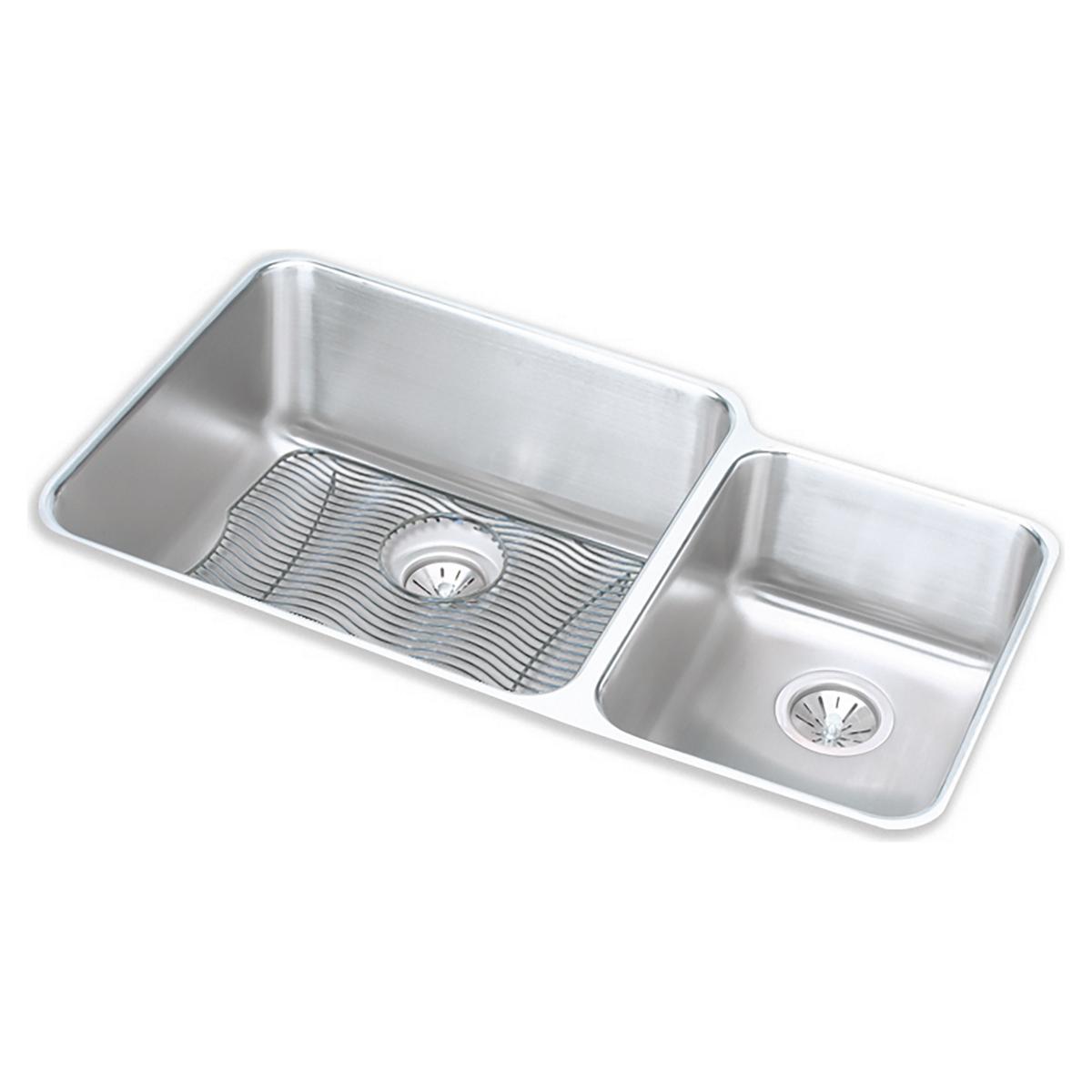 lustrous satin double bowl undermount sink kit