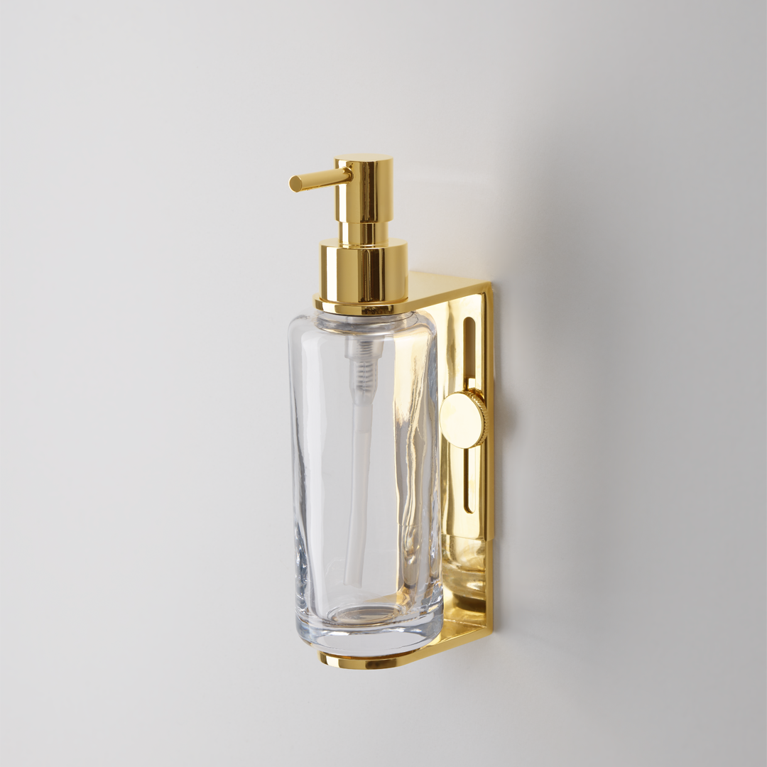 gold shiny wall holder for dispenser bottles