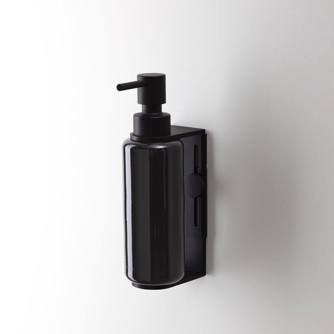 black matte wall holder for dispenser bottles