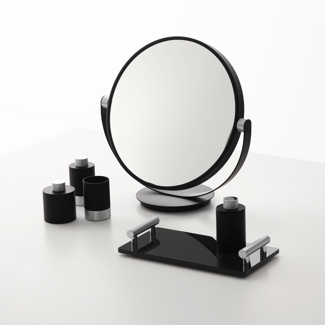 black matte/chrome table mirror