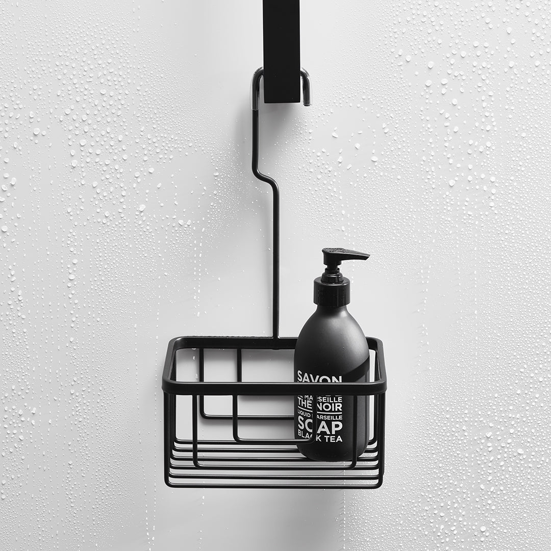 black matte hang-up shower with angled hanger