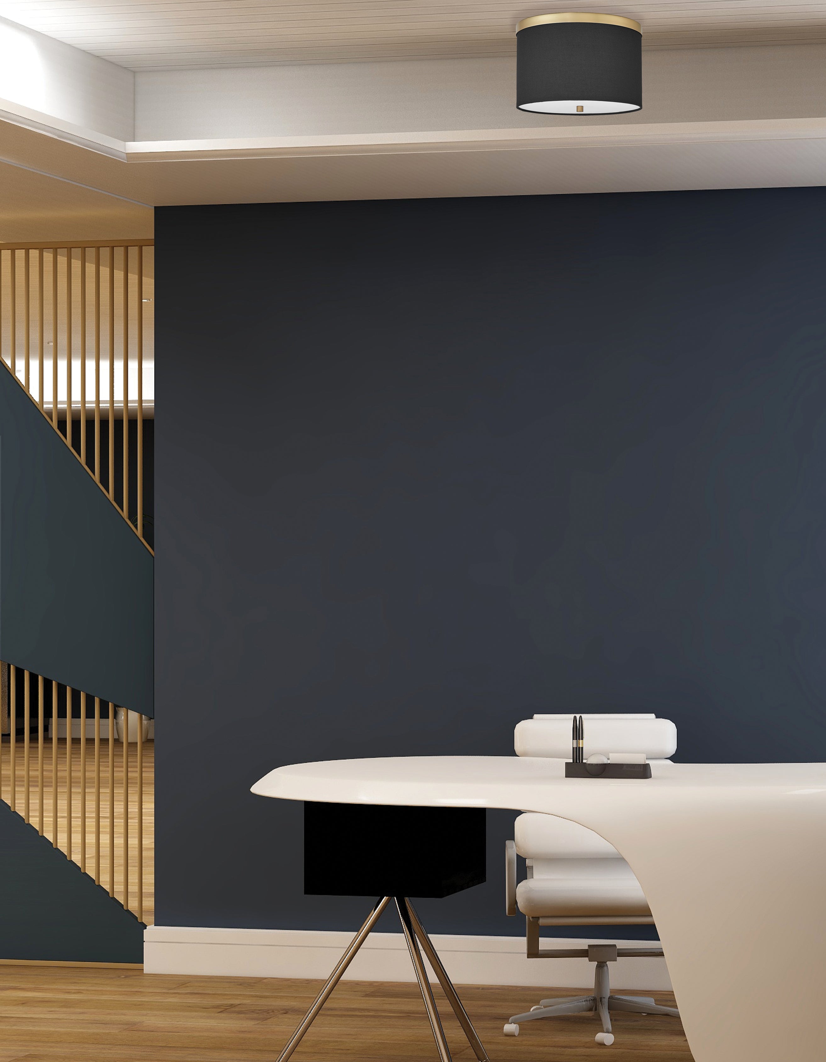 aged brass with black shade flush mount