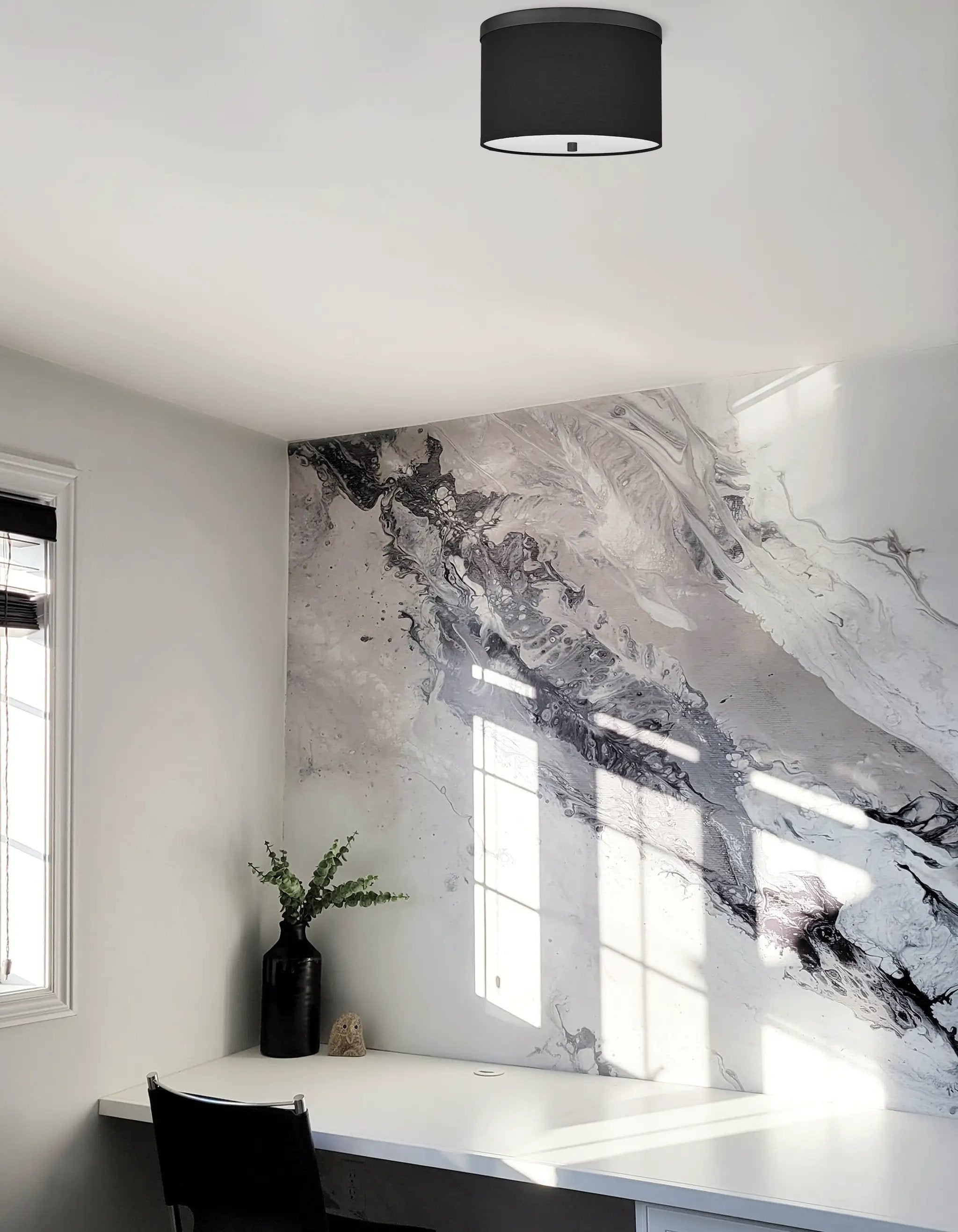 matte black with black shade flush mount