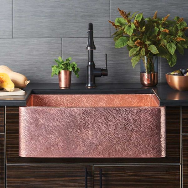 polished copper sink