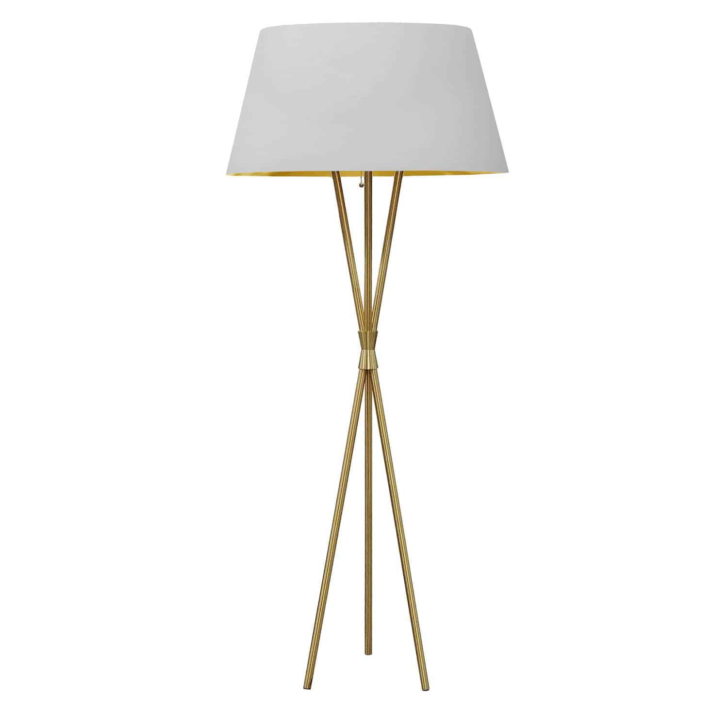 aged brass with white and gold shade floor lamp