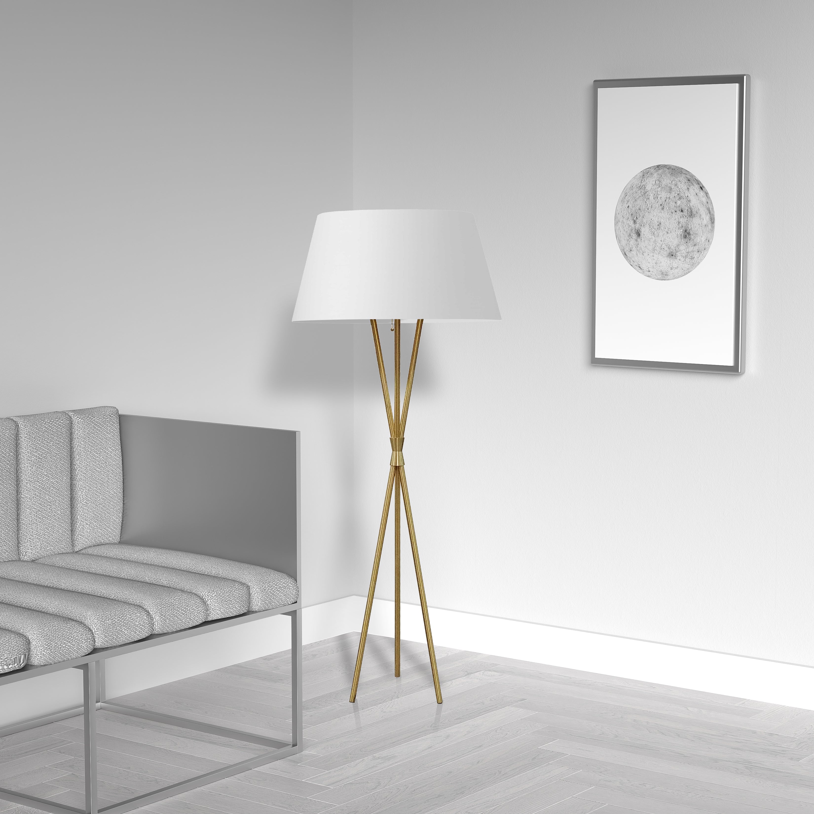 aged brass with white shade floor lamp
