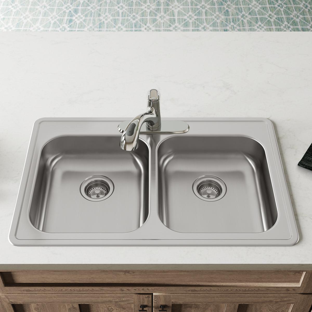 satin double bowl drop-in sink