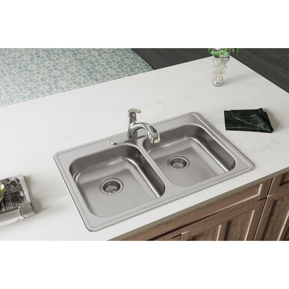 satin double bowl drop-in sink