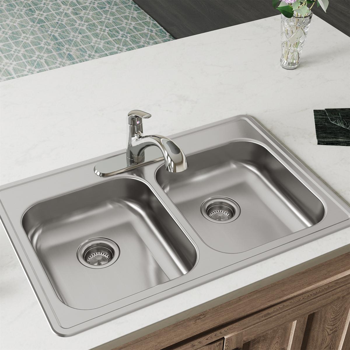 satin double bowl drop-in sink