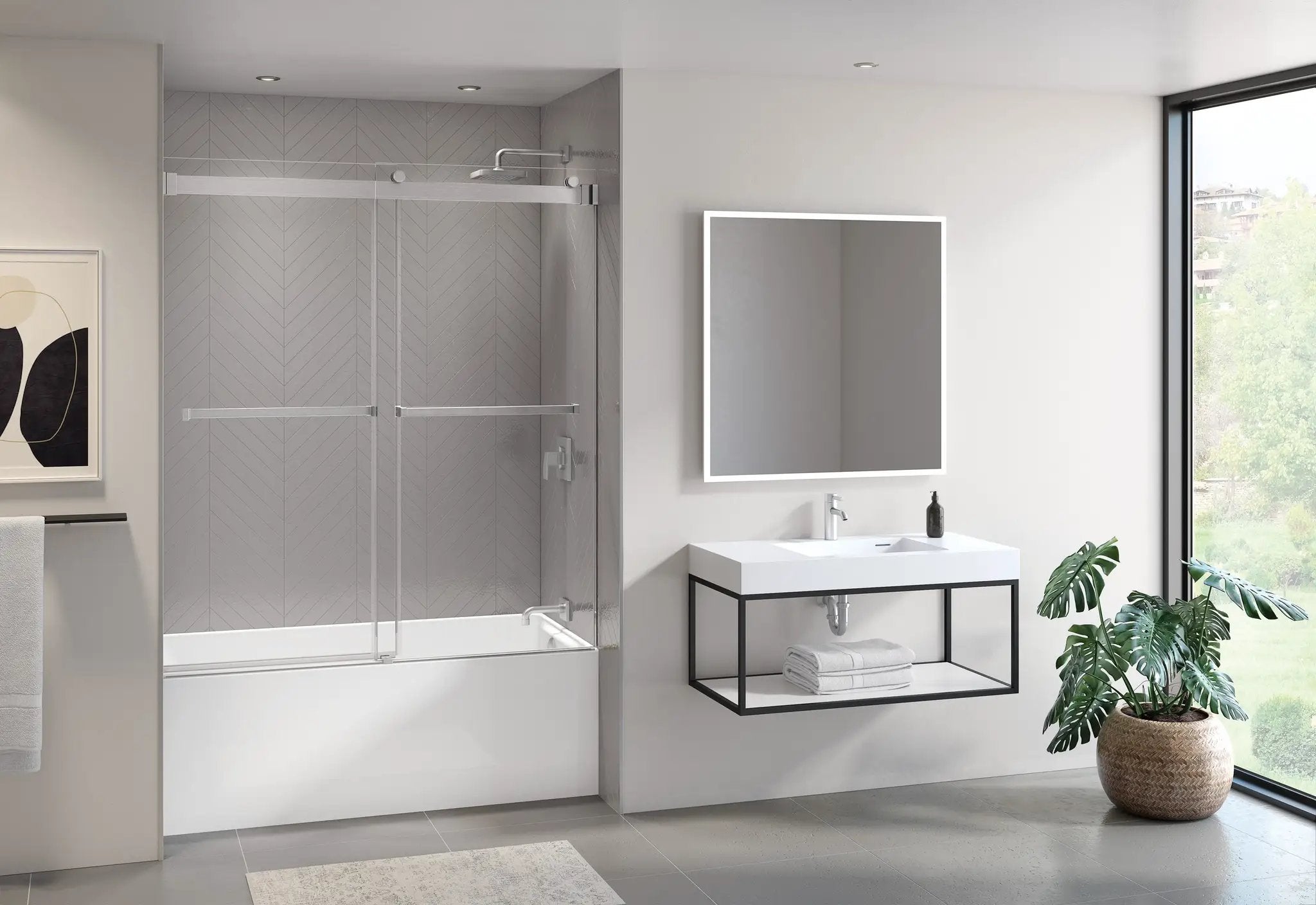 brushed nickel tub enclosure