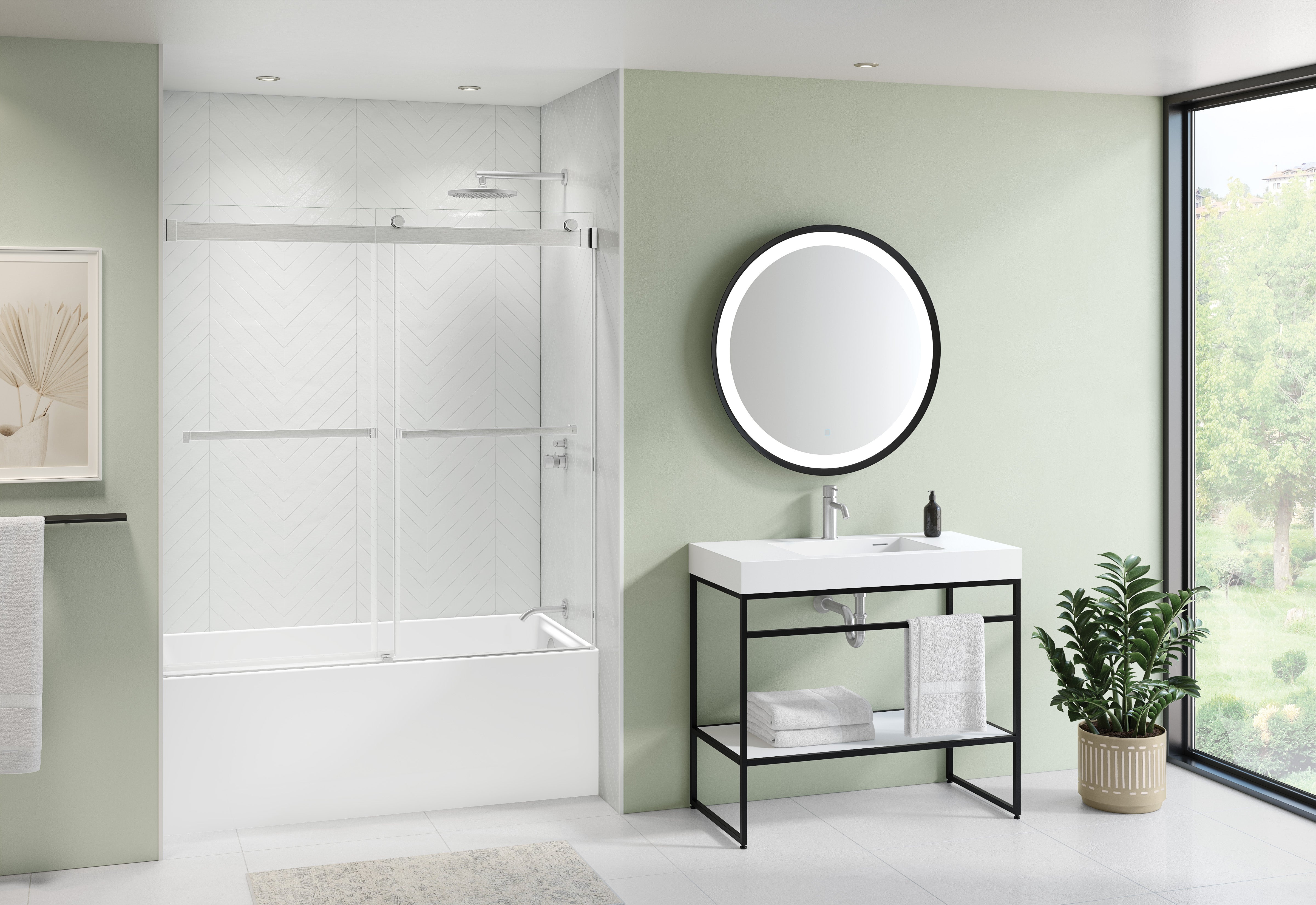 brushed nickel tub enclosure