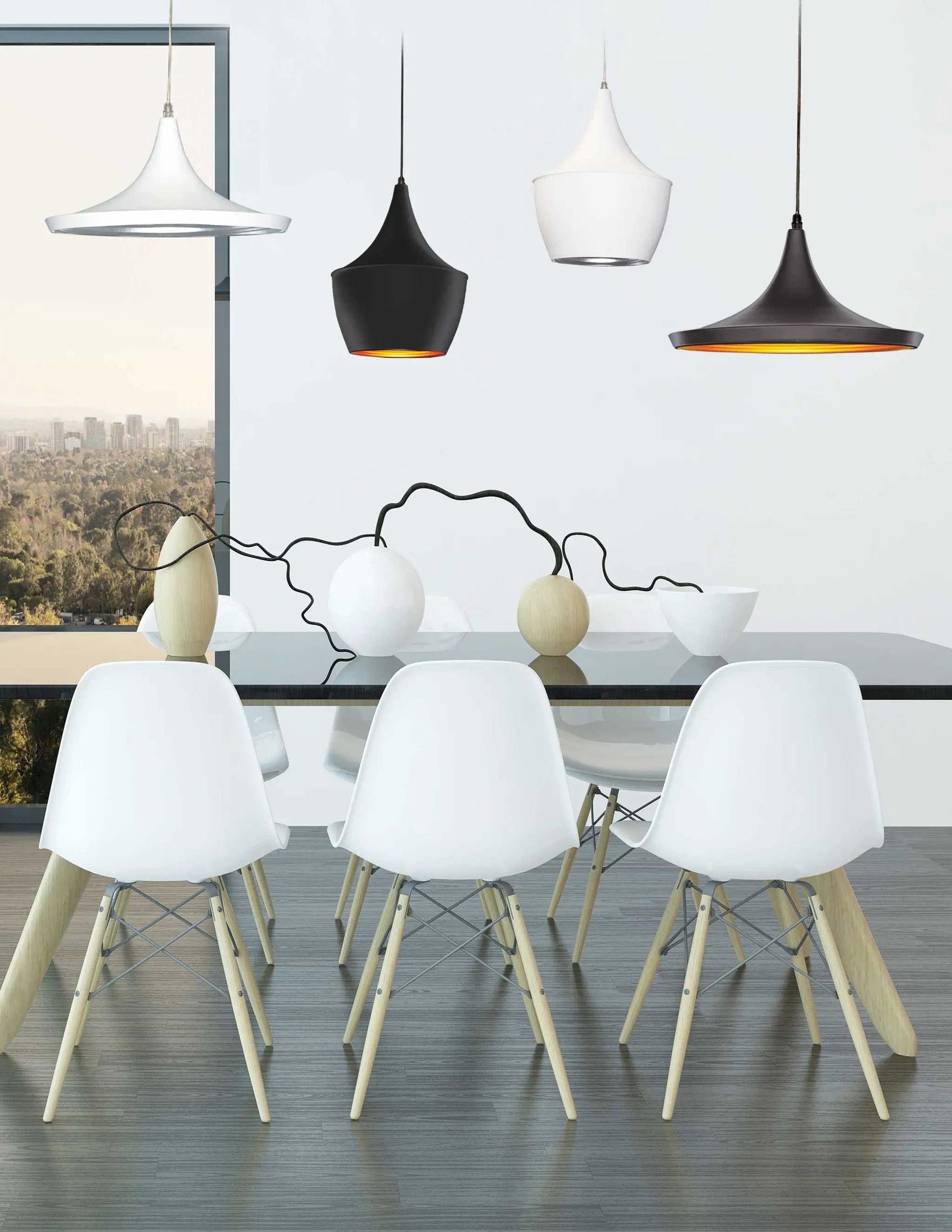 matte white and silver pendants