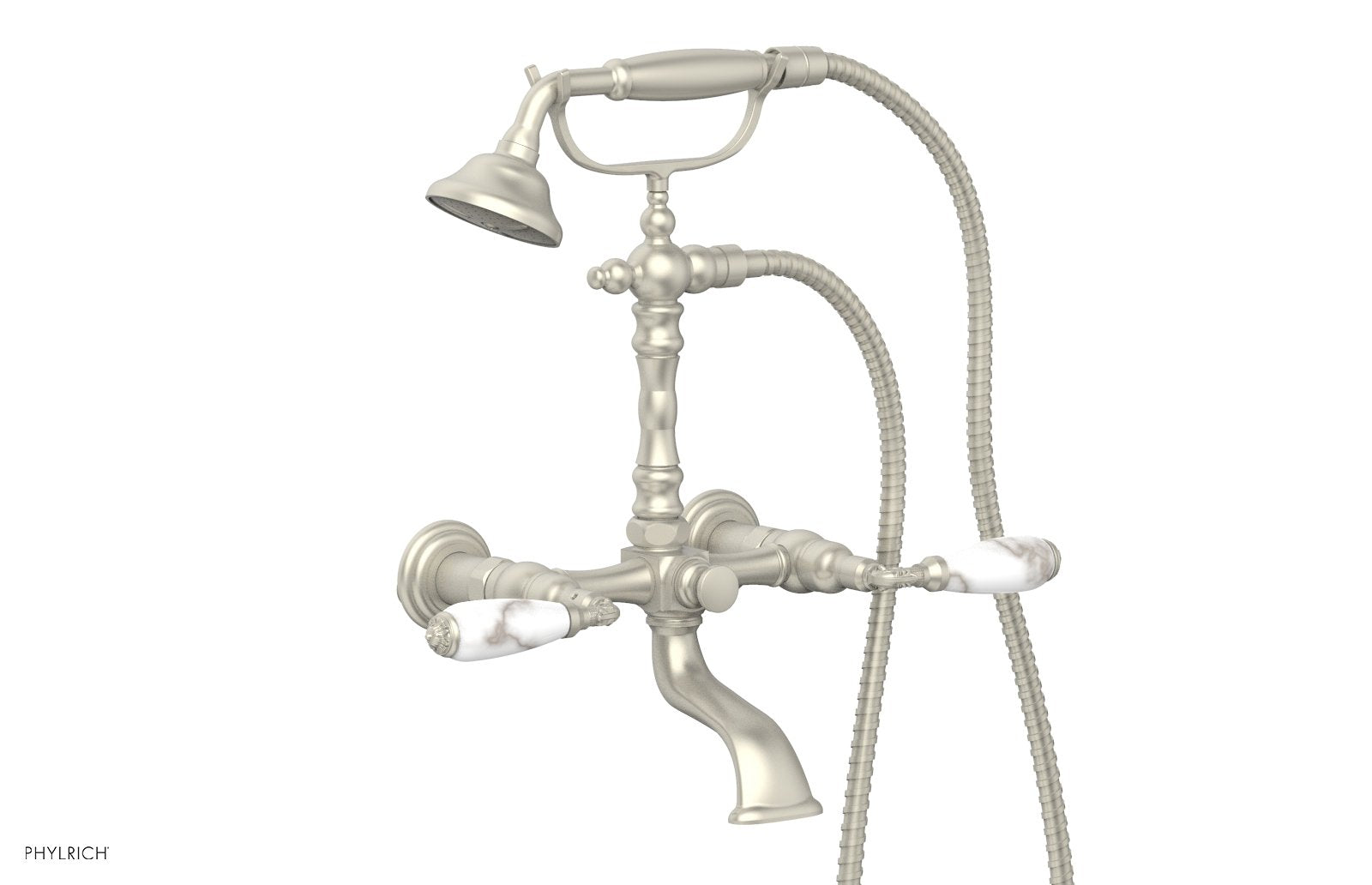 Phylrich VALENCIA Exposed Tub & Hand Shower - White Marble Lever Handle