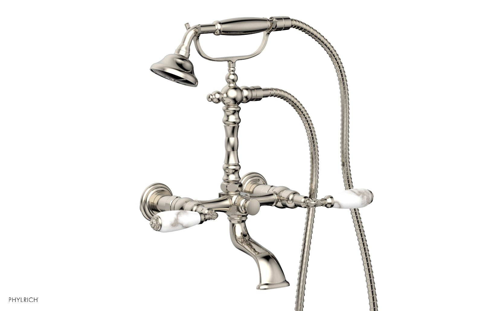 Phylrich VALENCIA Exposed Tub & Hand Shower - White Marble Lever Handle