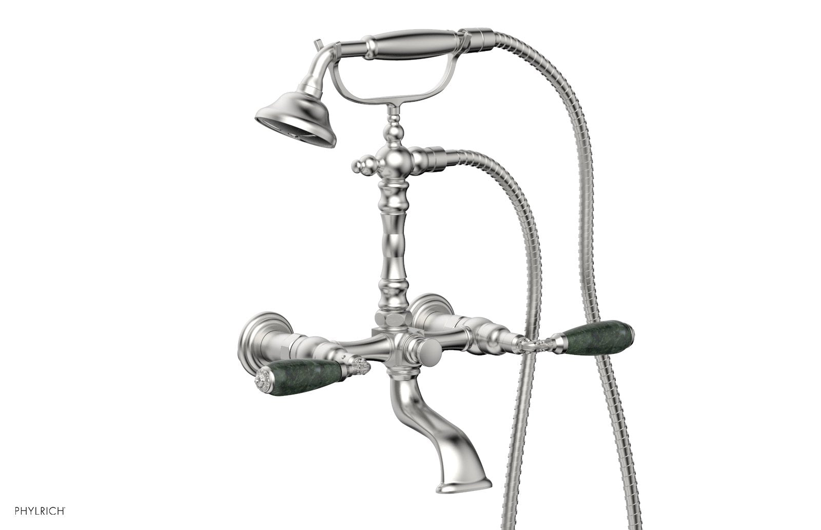 Phylrich VALENCIA Exposed Tub & Hand Shower - Green Marble Lever Handle