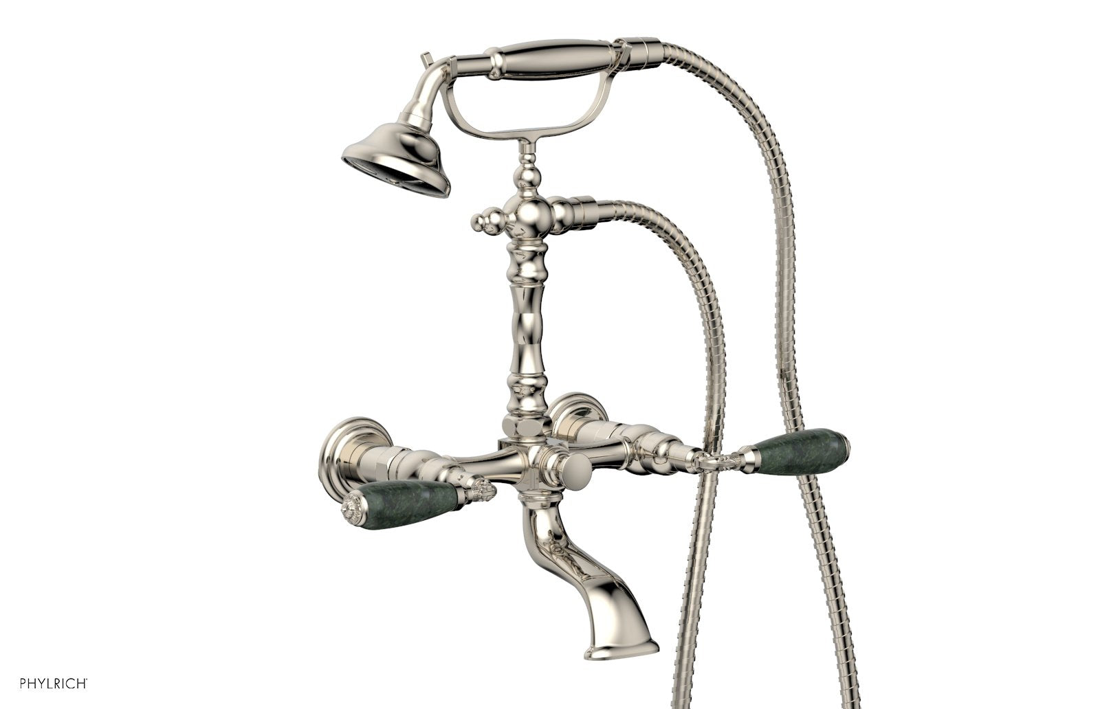 Phylrich VALENCIA Exposed Tub & Hand Shower - Green Marble Lever Handle
