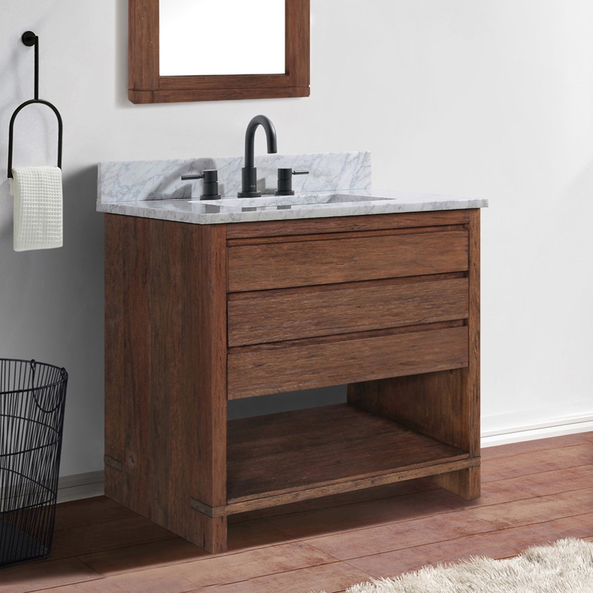 brown reclaimed wood vanity set