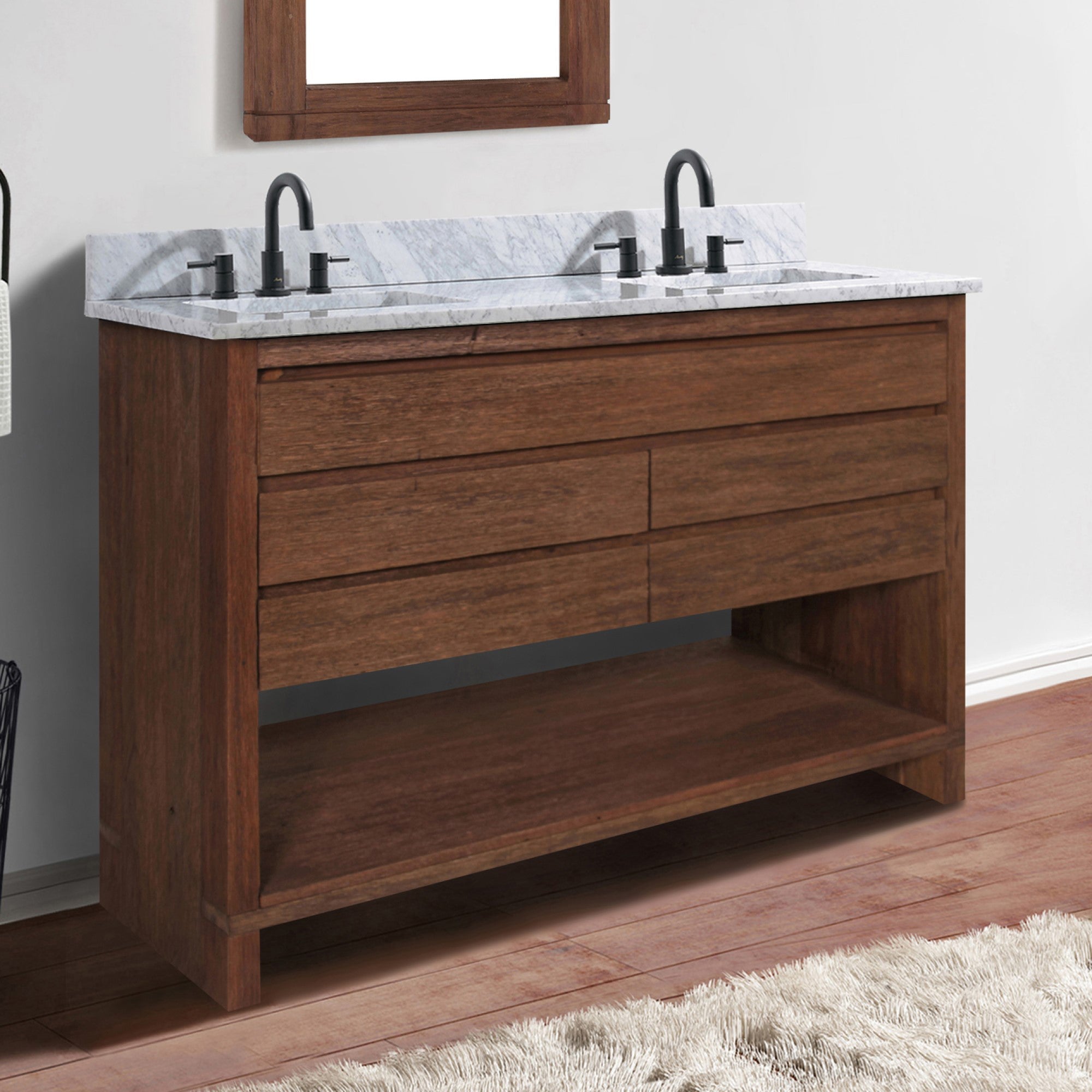 brown reclaimed wood vanity set