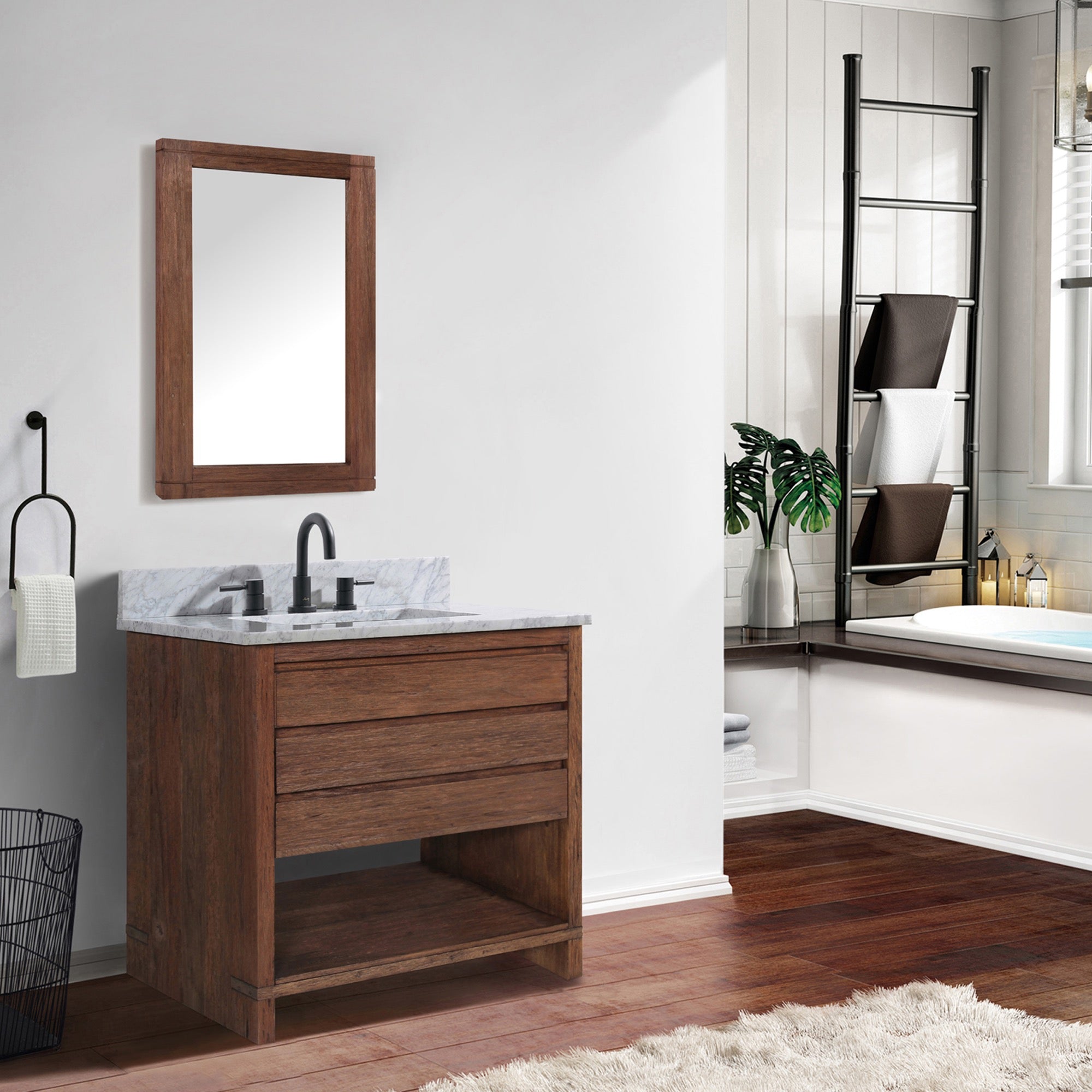 brown reclaimed wood vanity set