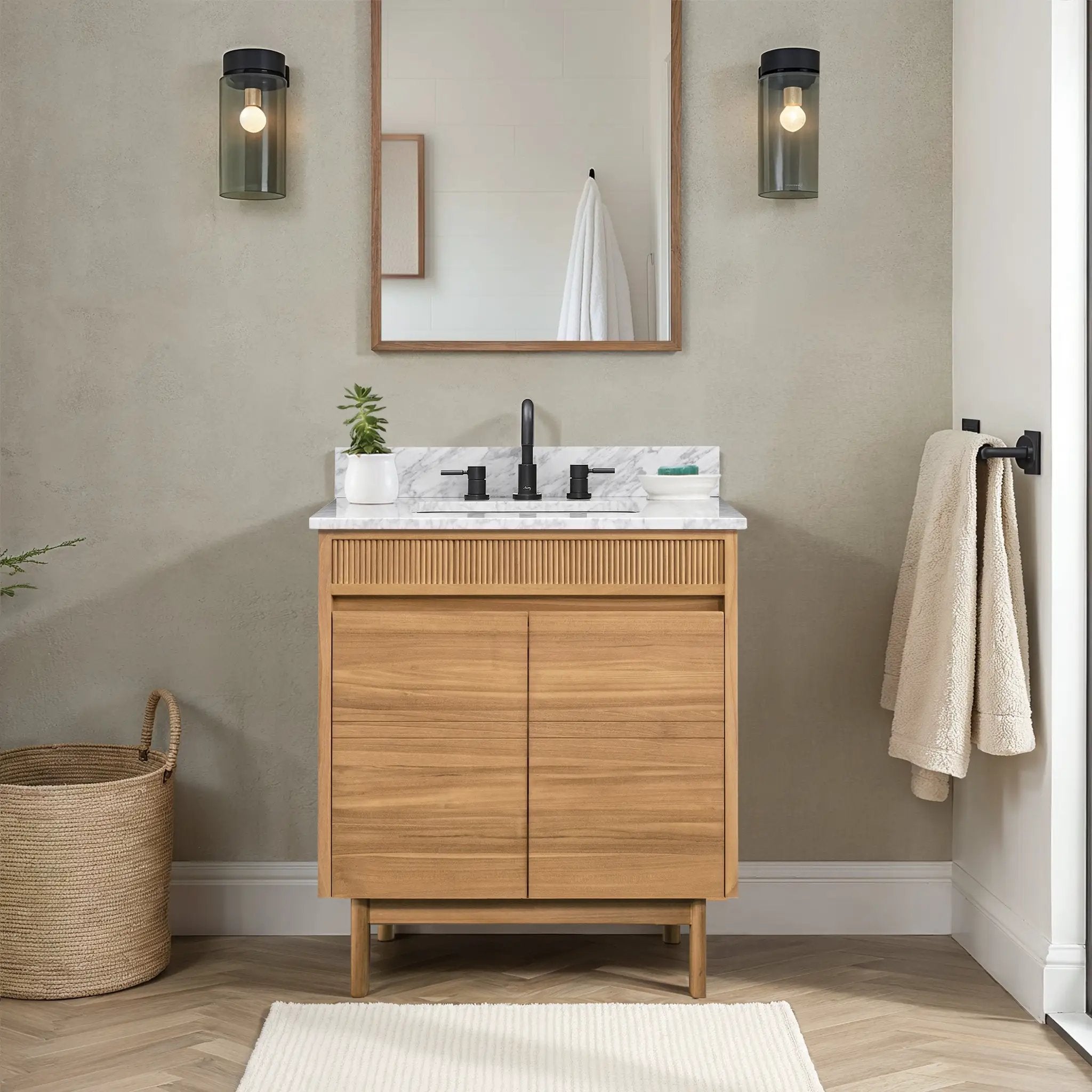 natural teak vanity set
