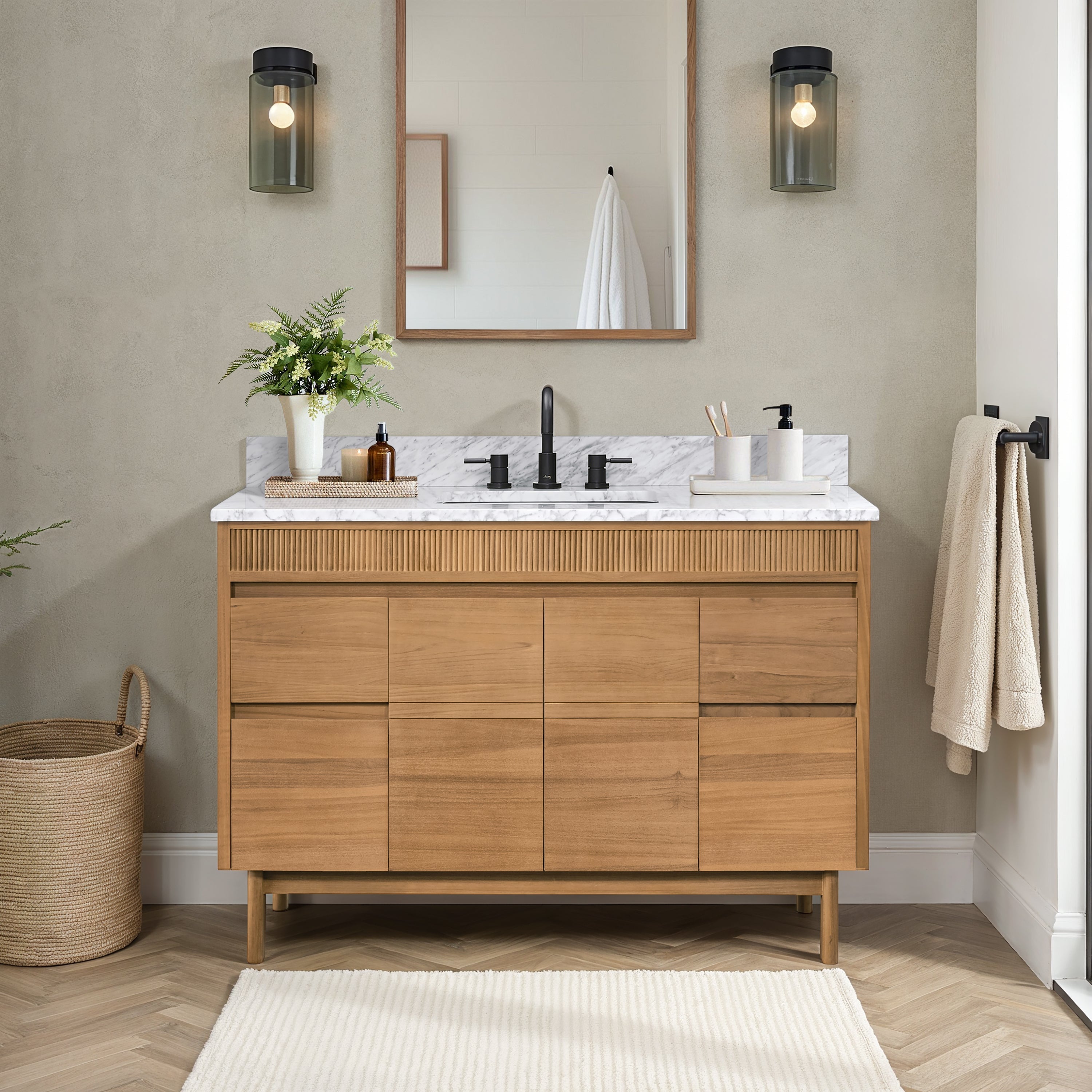 natural teak vanity set