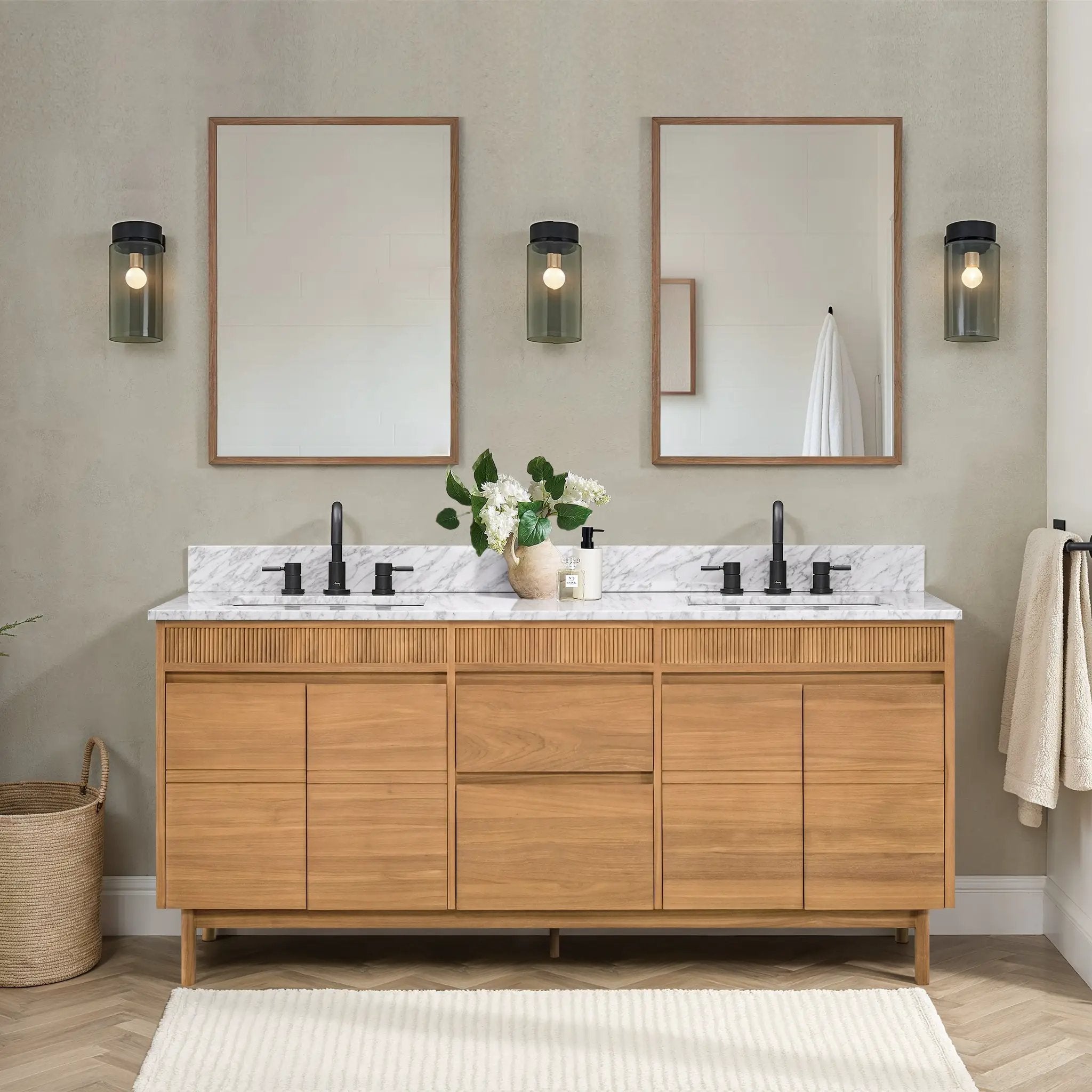 natural teak vanity set