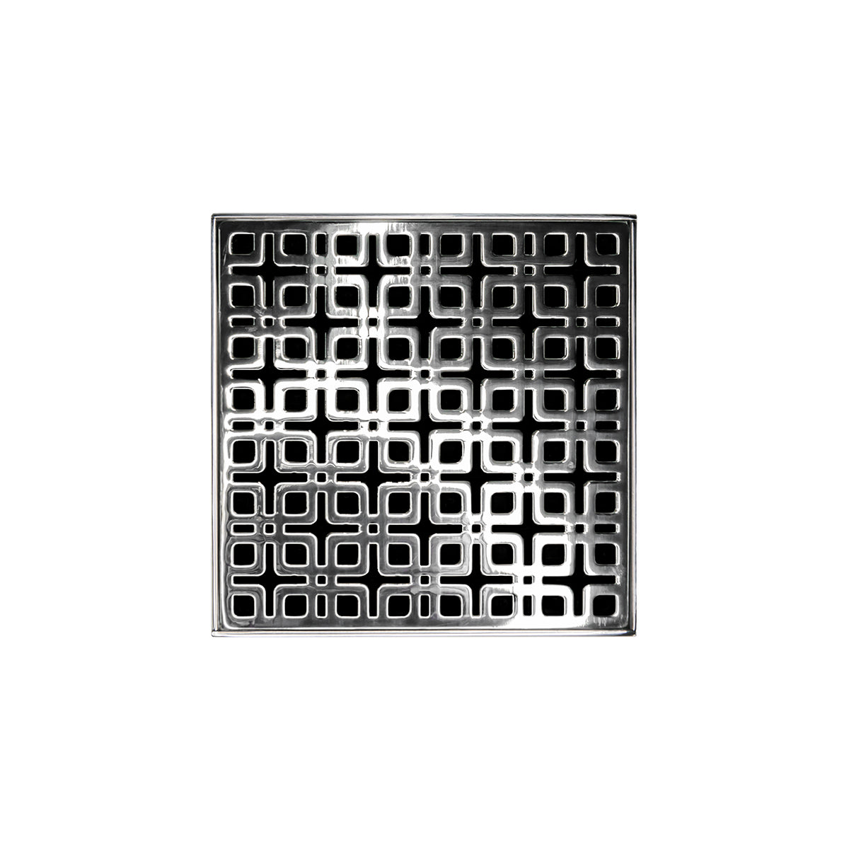 Infinity Drain 5" x 5" KD 5 High Flow Complete Kit with Link Pattern Decorative Plate with Cast Iron Drain Body, 3" No-Hub Outlet