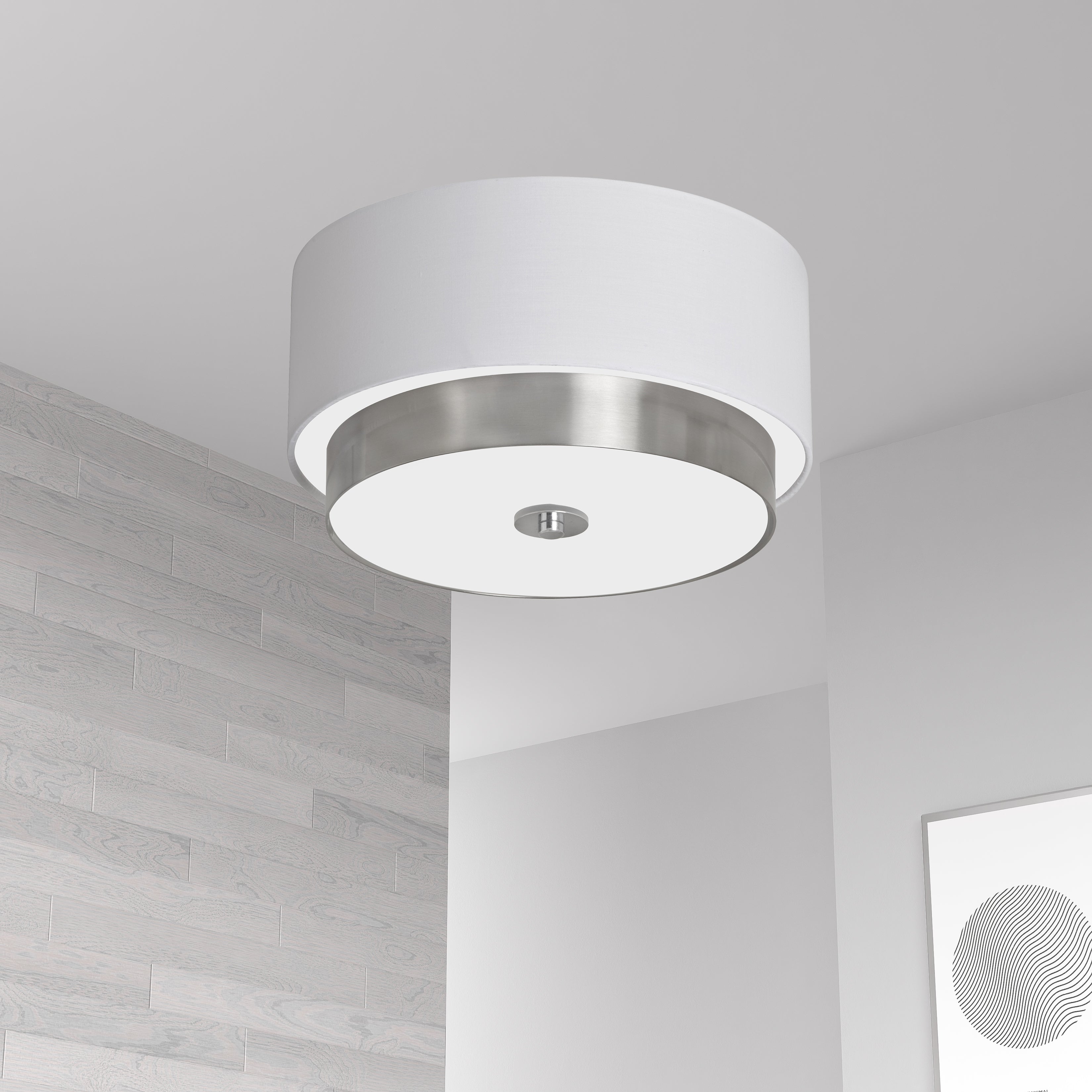 satin chrome with white shade flush mount