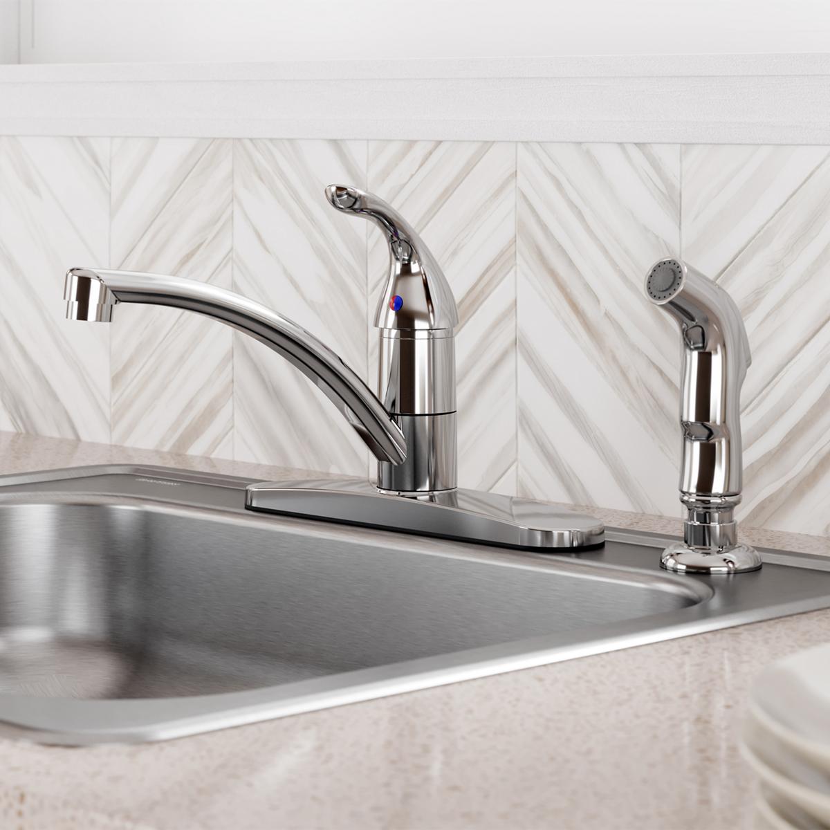 chrome deck mount kitchen faucet
