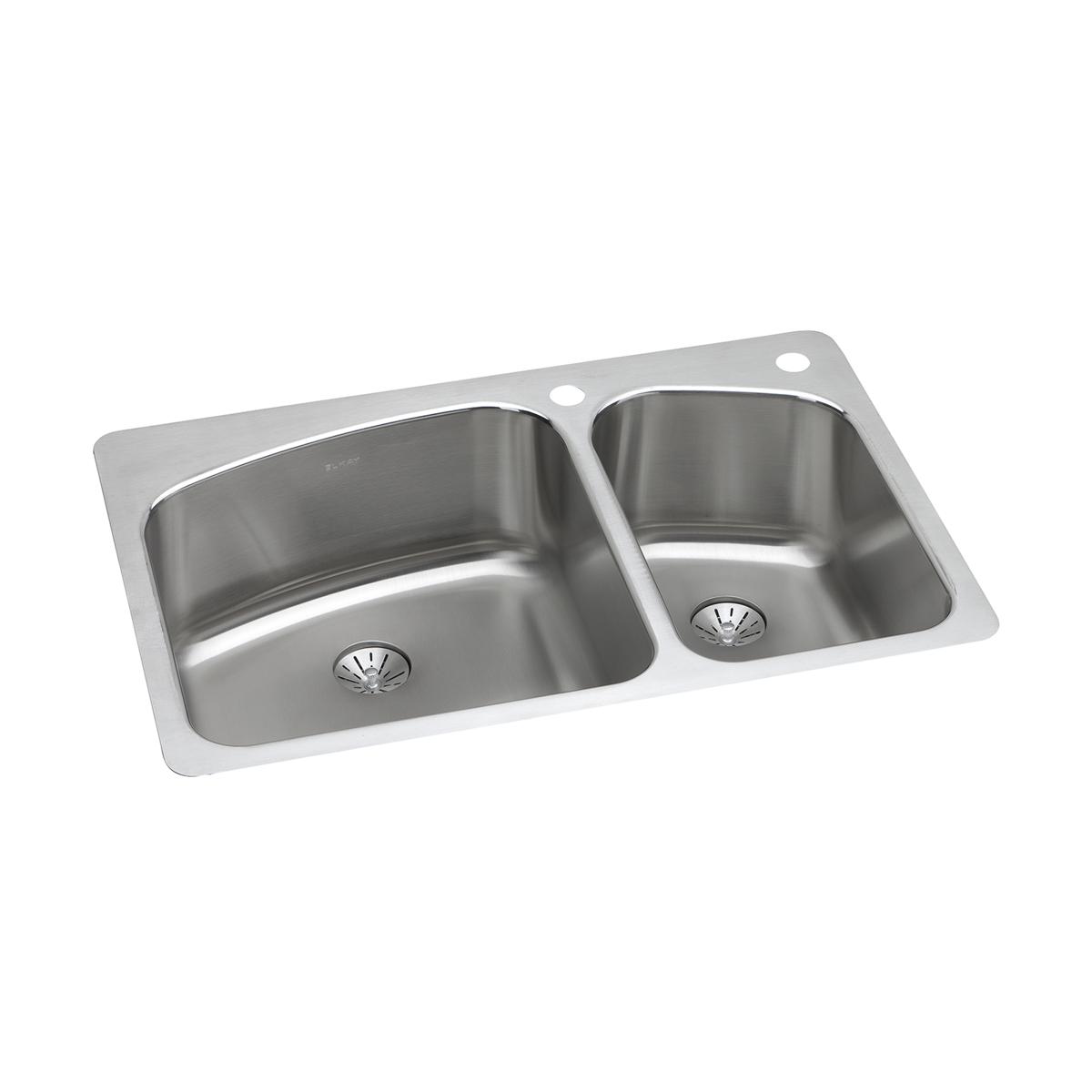 Elkay Lustertone Classic 33" x 22" x 9" 2R-Hole 60/40 Double Bowl Dual Mount Sink with Perfect Drain