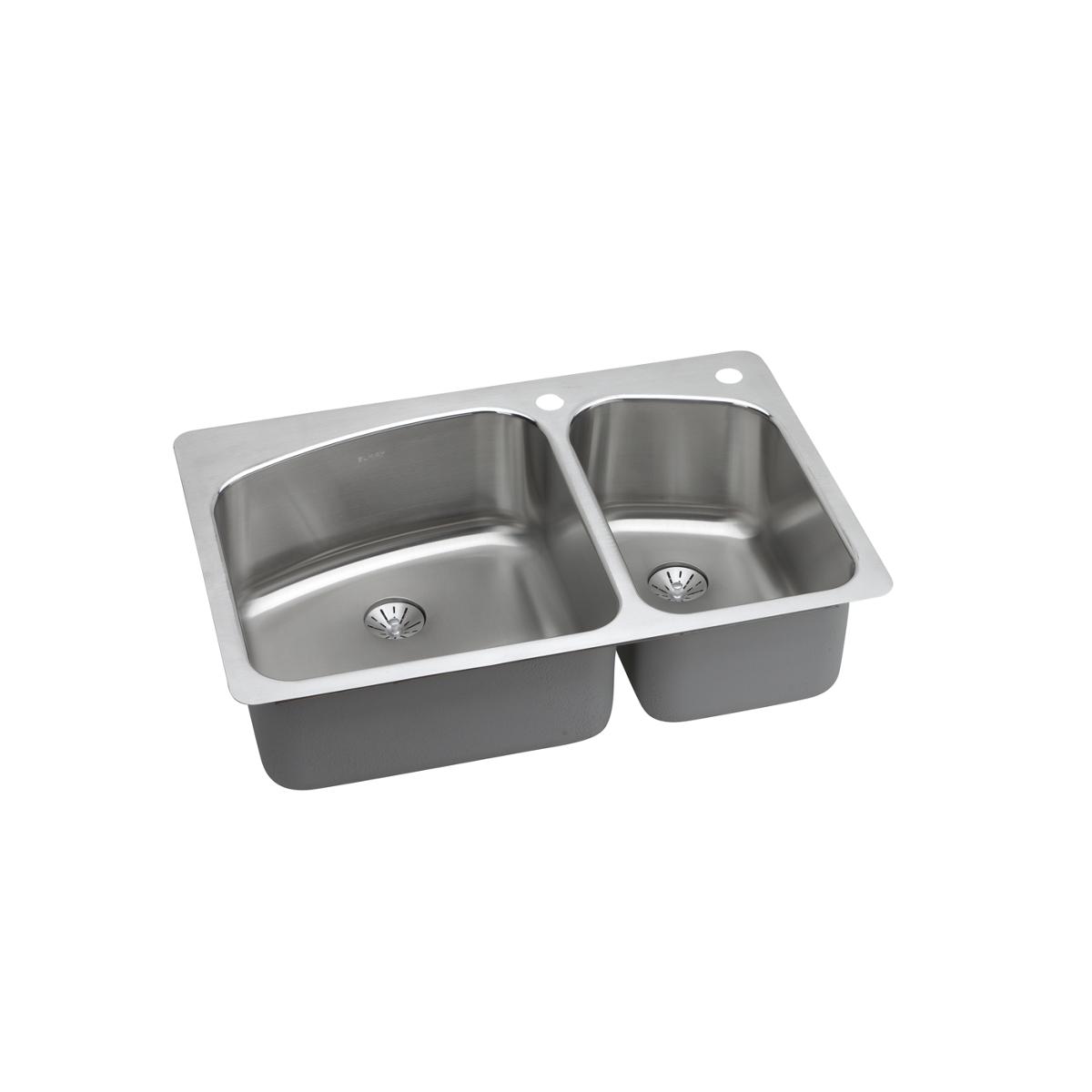 Elkay Lustertone Classic 33" x 22" x 9" 2L-Hole 60/40 Double Bowl Dual Mount Sink with Perfect Drain