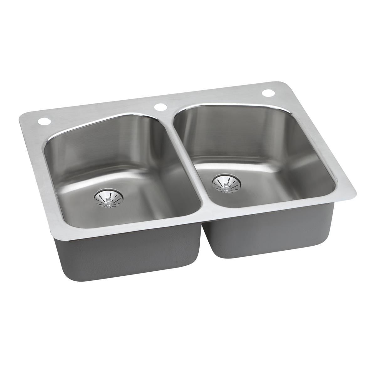 lustrous satin double bowl dual mount sink
